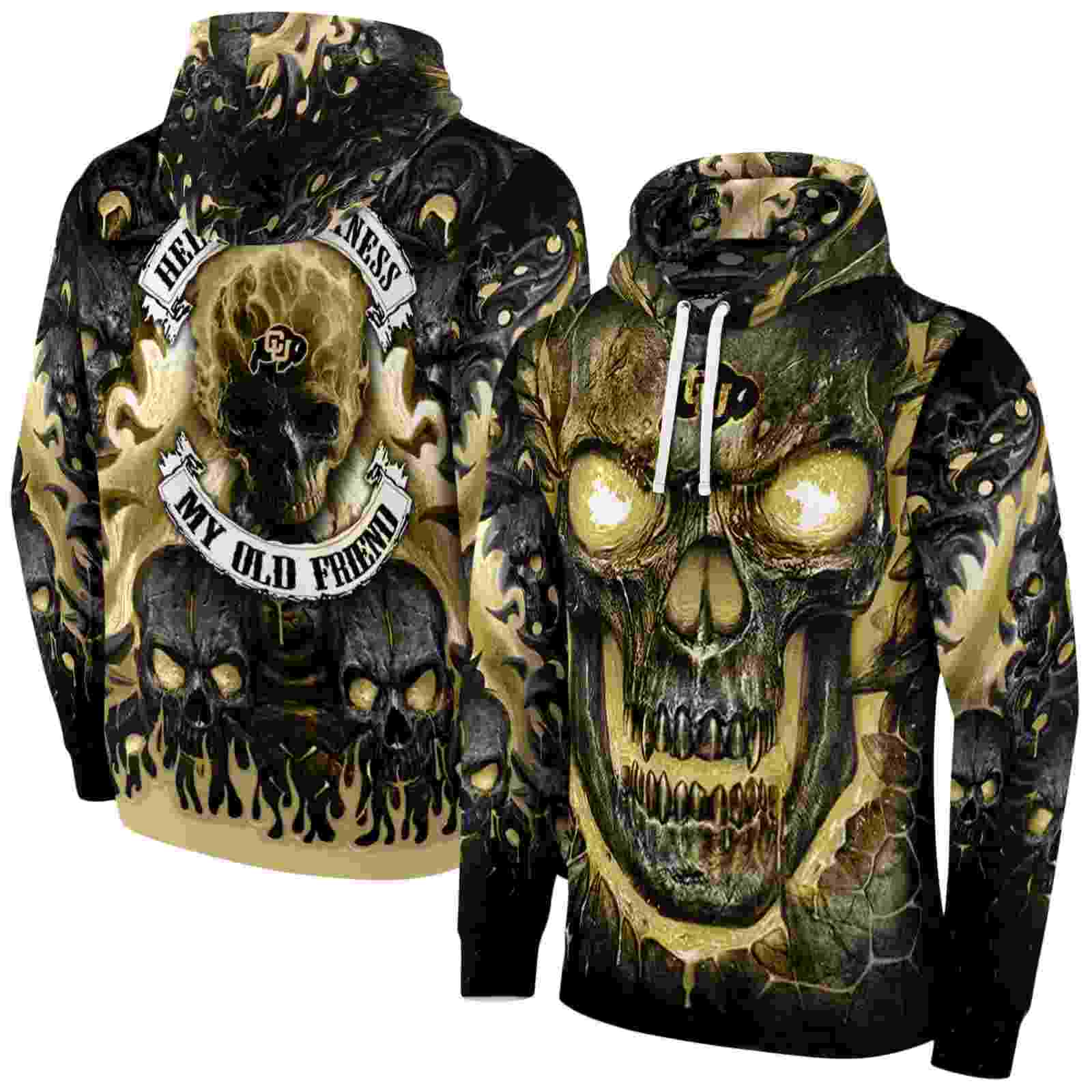 colorado buffaloes demonic skull gold black hoodie fashion forward