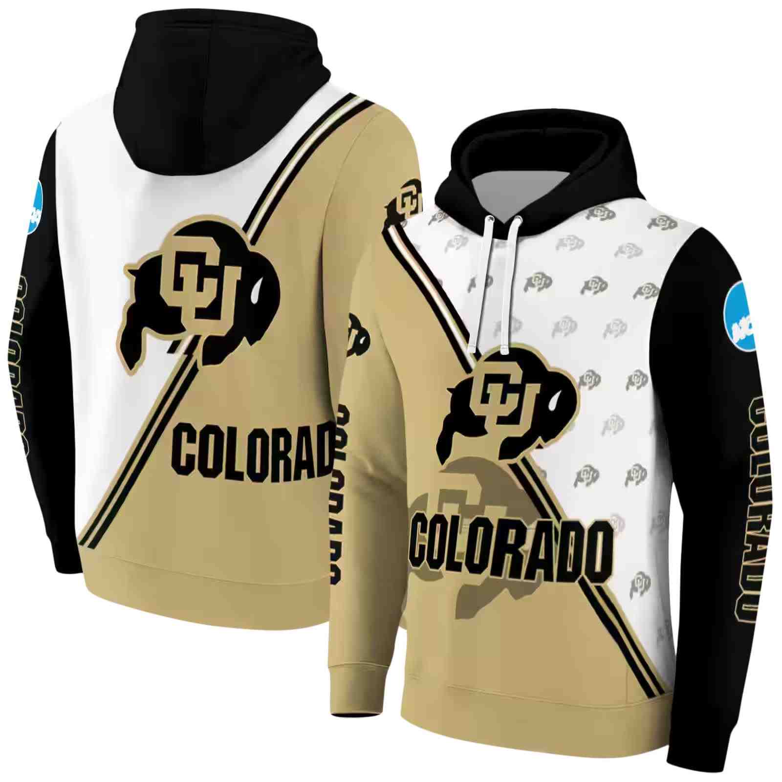 colorado buffaloes diagonal stripe gold white hoodie fashion forward