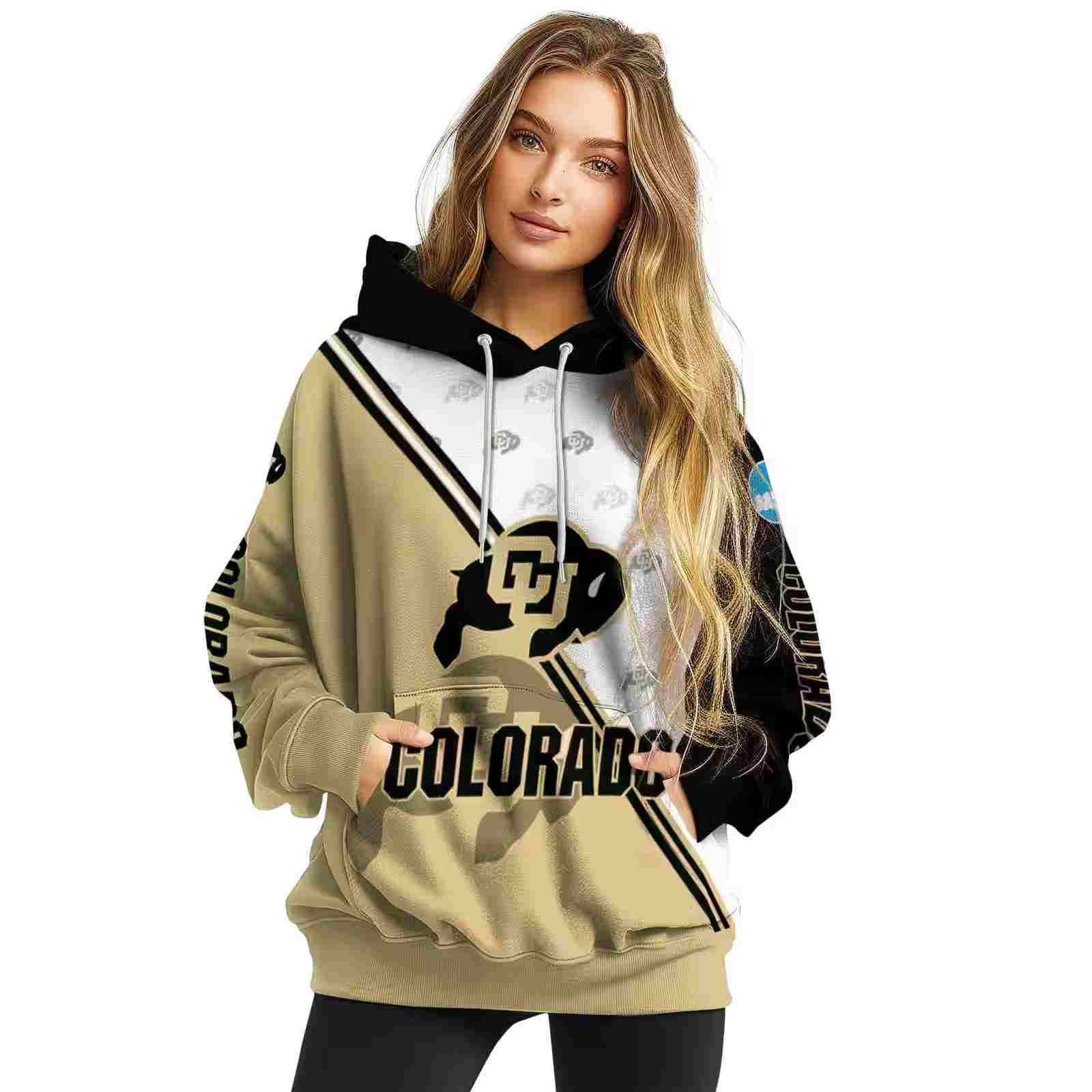 colorado buffaloes diagonal stripe gold white hoodie high quality