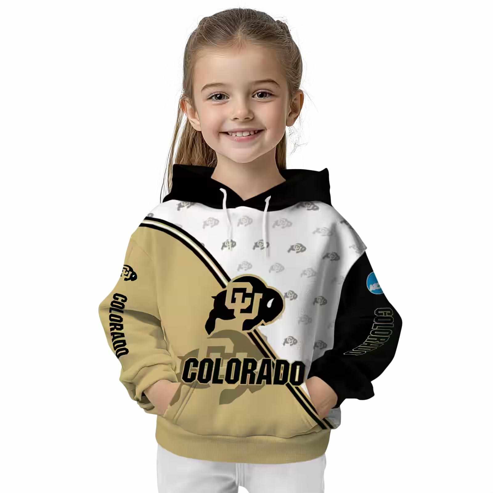 colorado buffaloes diagonal stripe gold white hoodie top rated