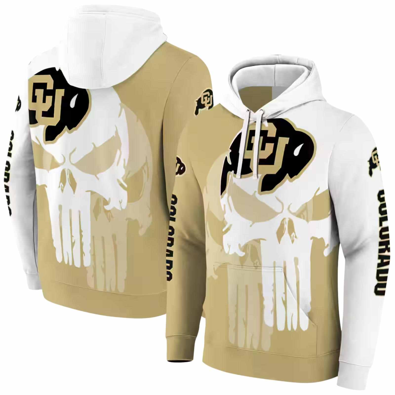 colorado buffaloes graphic punisher gold white hoodie fashion forward