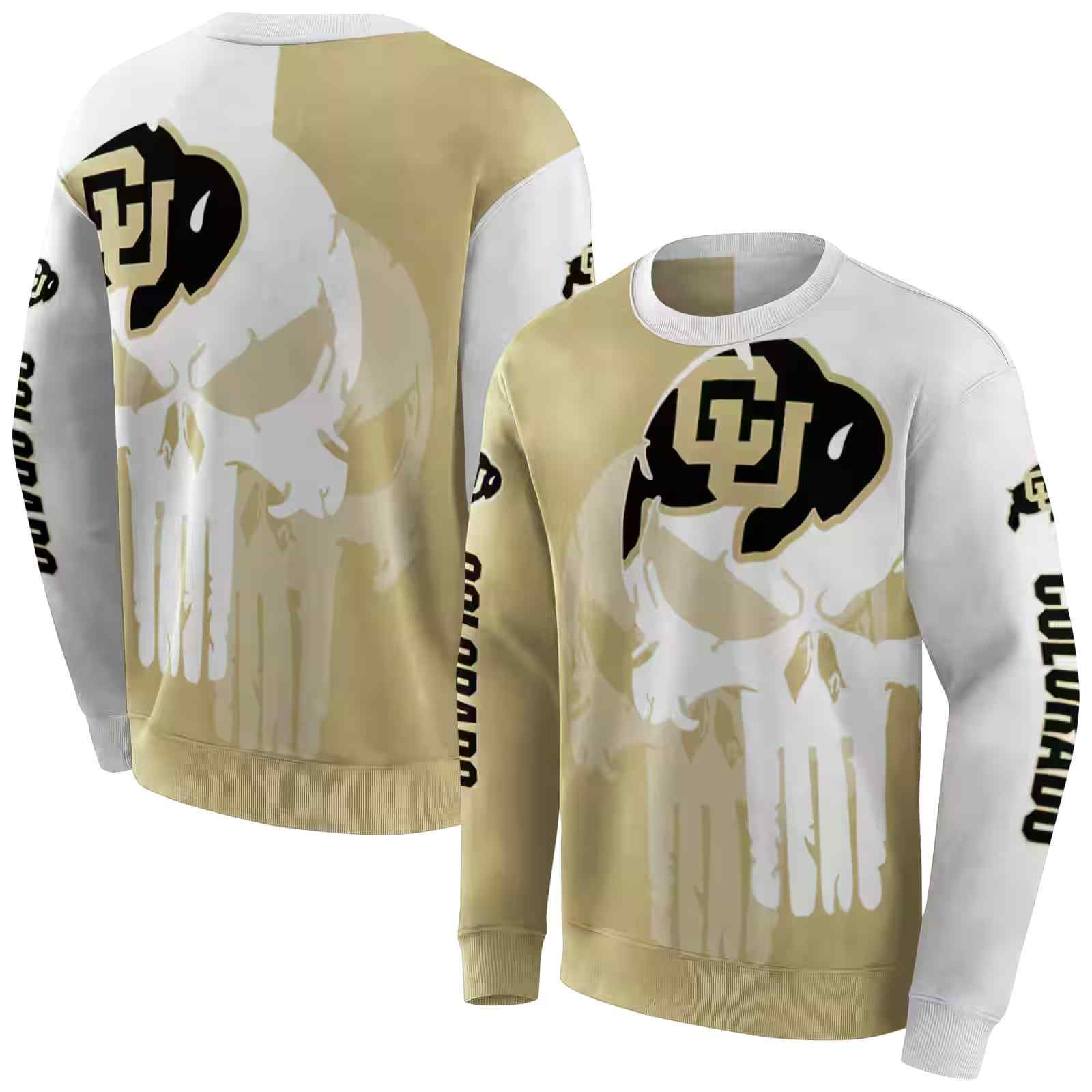 colorado buffaloes graphic punisher gold white hoodie premium grade