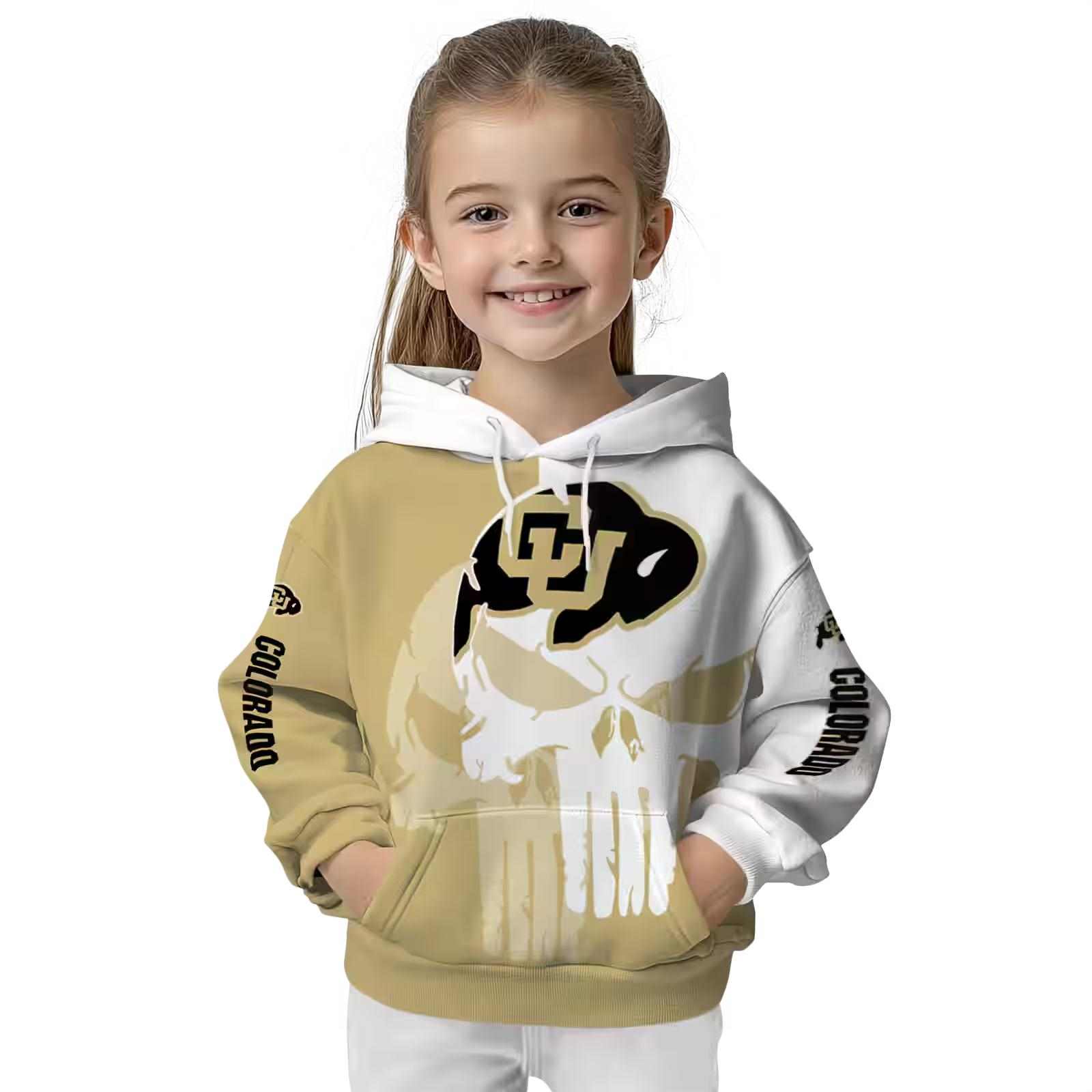 colorado buffaloes graphic punisher gold white hoodie top rated