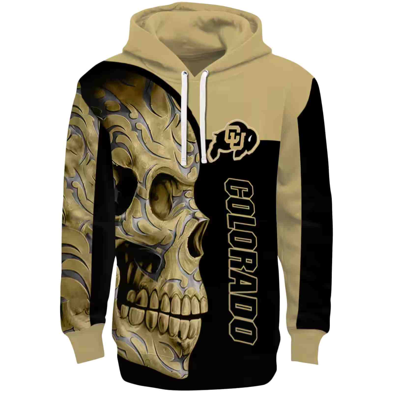 Colorado Buffaloes Skull Motif Gold Black Hoodie