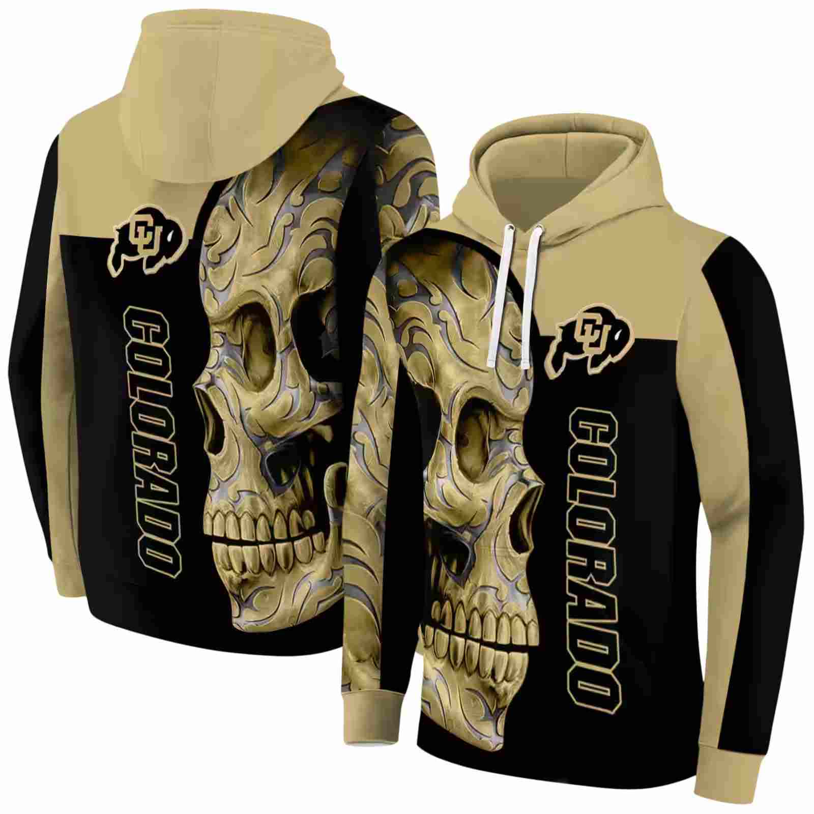 colorado buffaloes skull motif gold black hoodie fashion forward