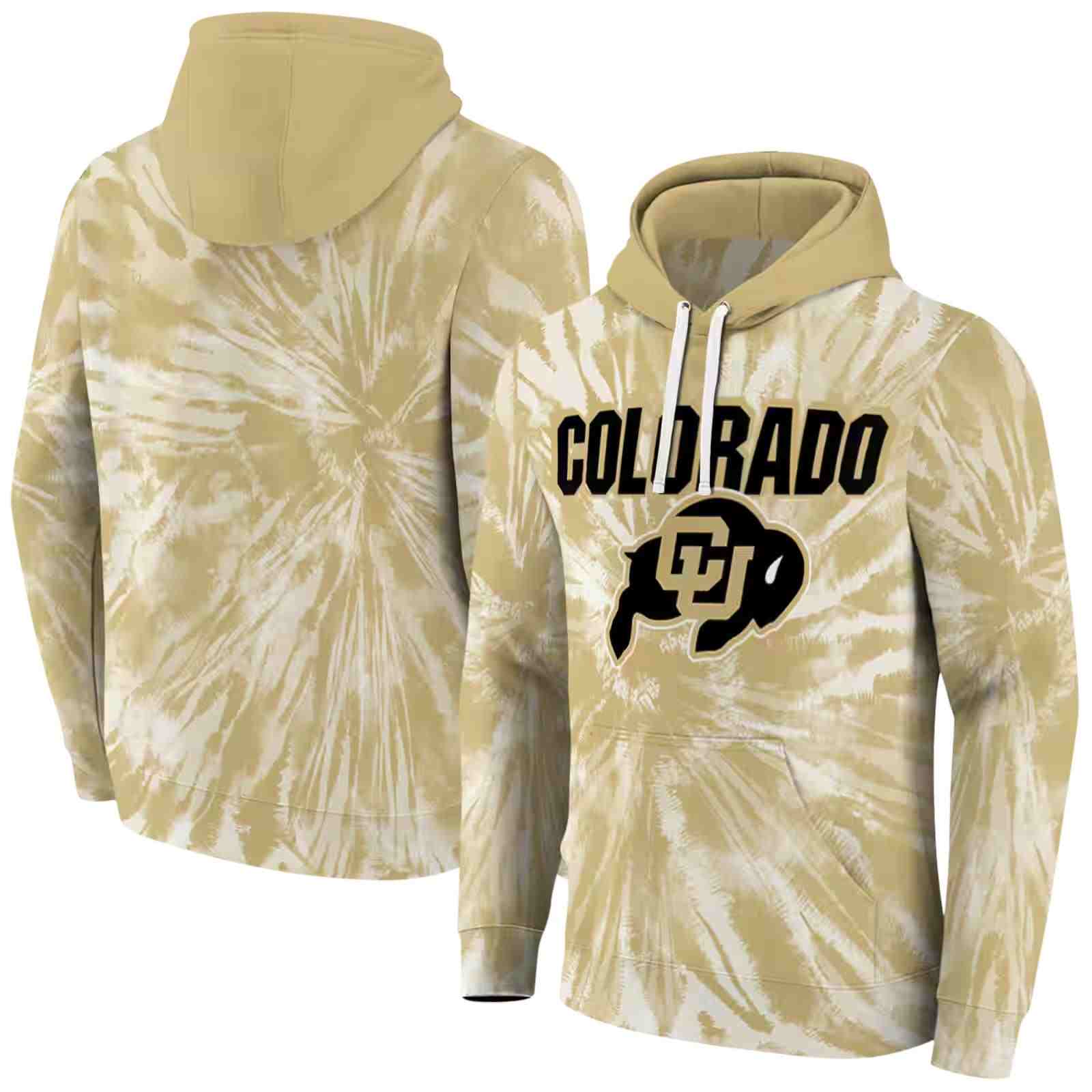 colorado buffaloes tie dye pattern gold hoodie fashion forward