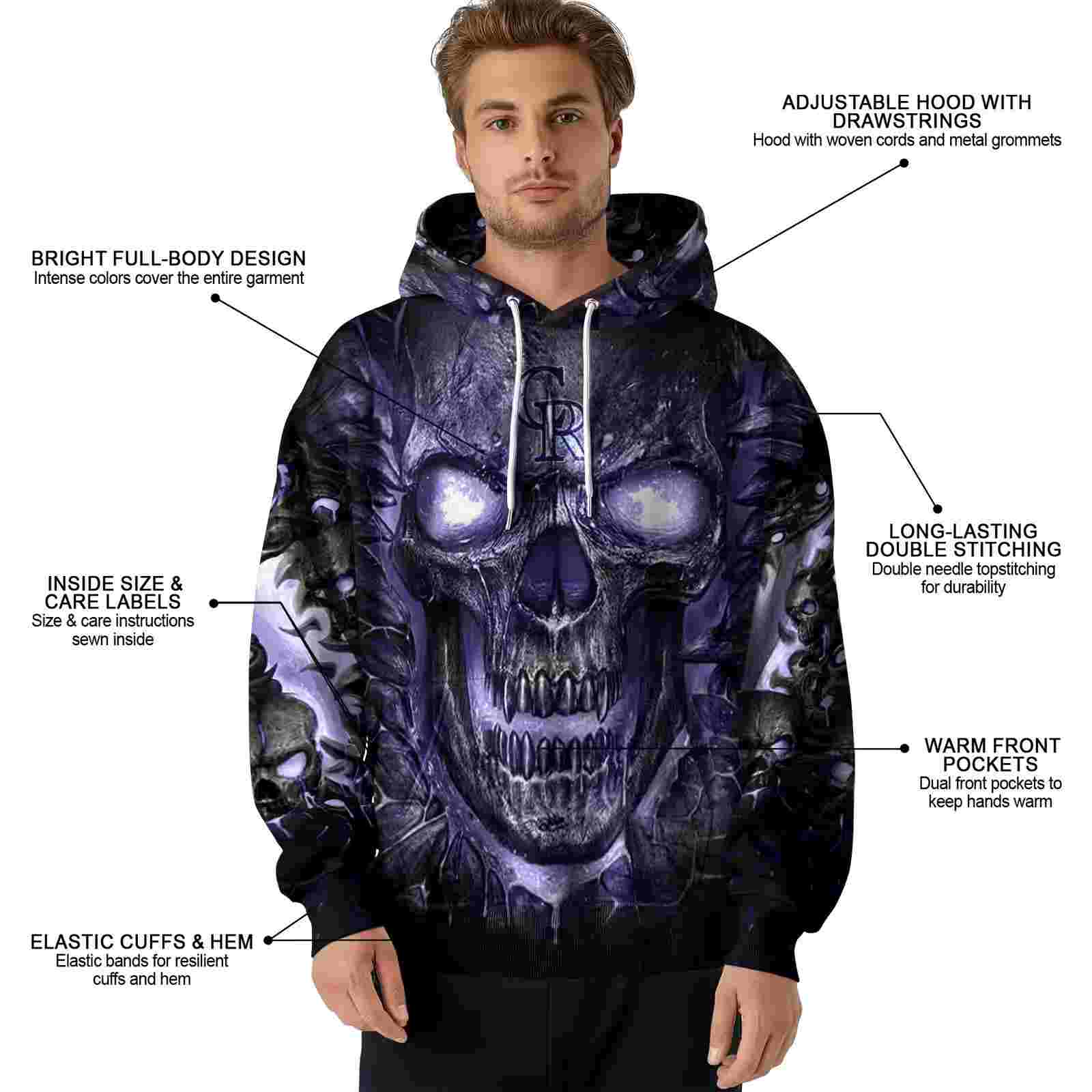 colorado rockies demonic skull blue black hoodie latest model