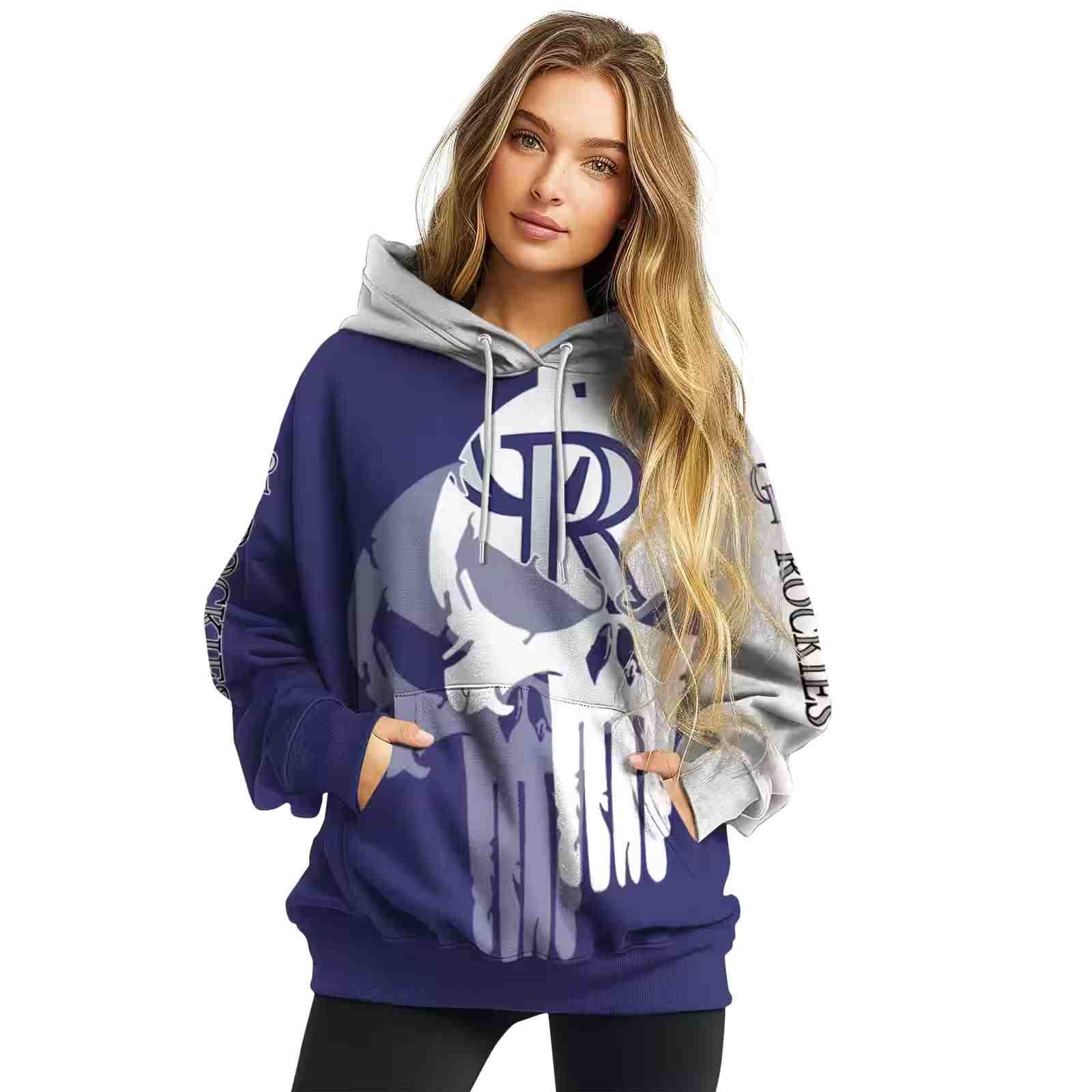 colorado rockies graphic punisher blue white hoodie high quality