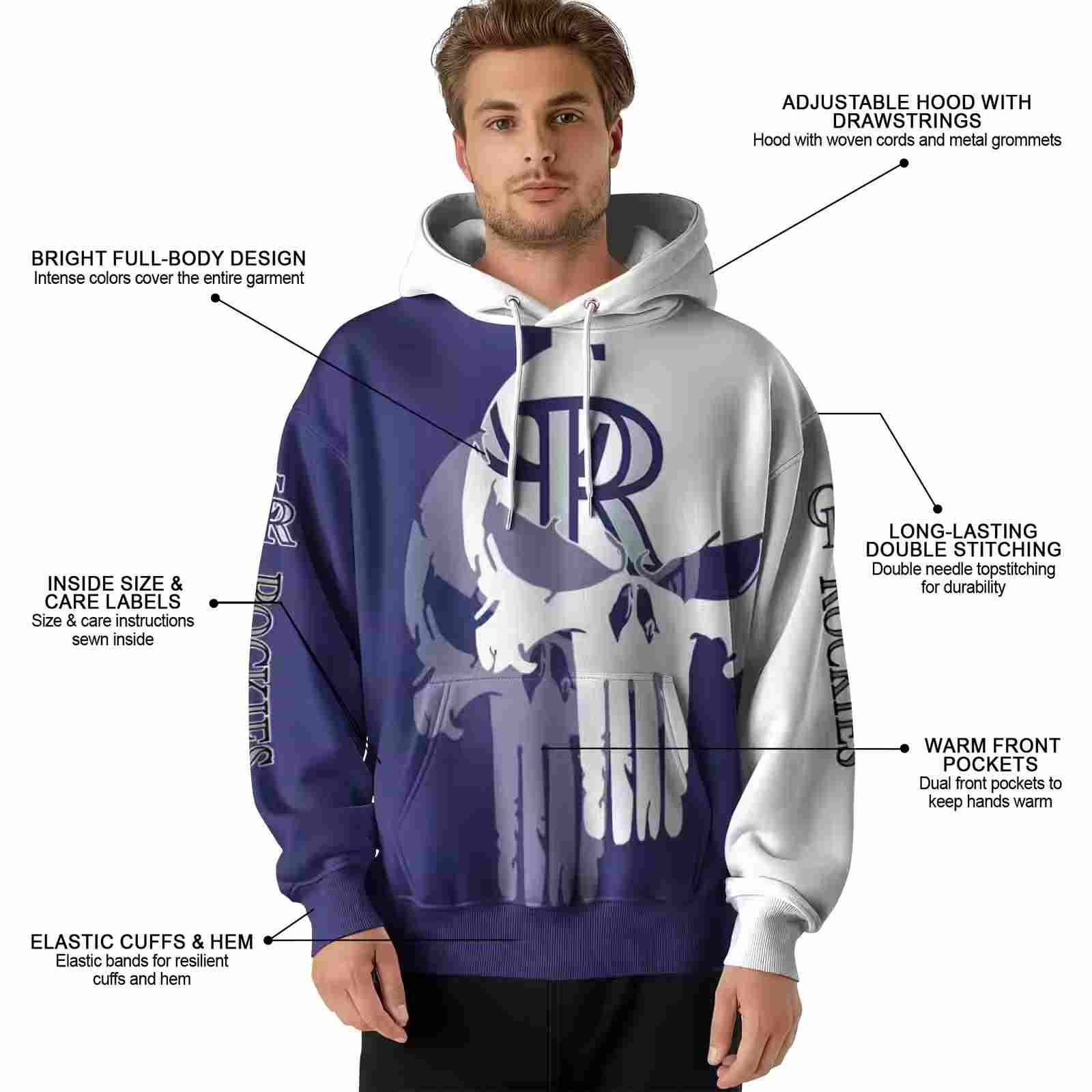 colorado rockies graphic punisher blue white hoodie latest model