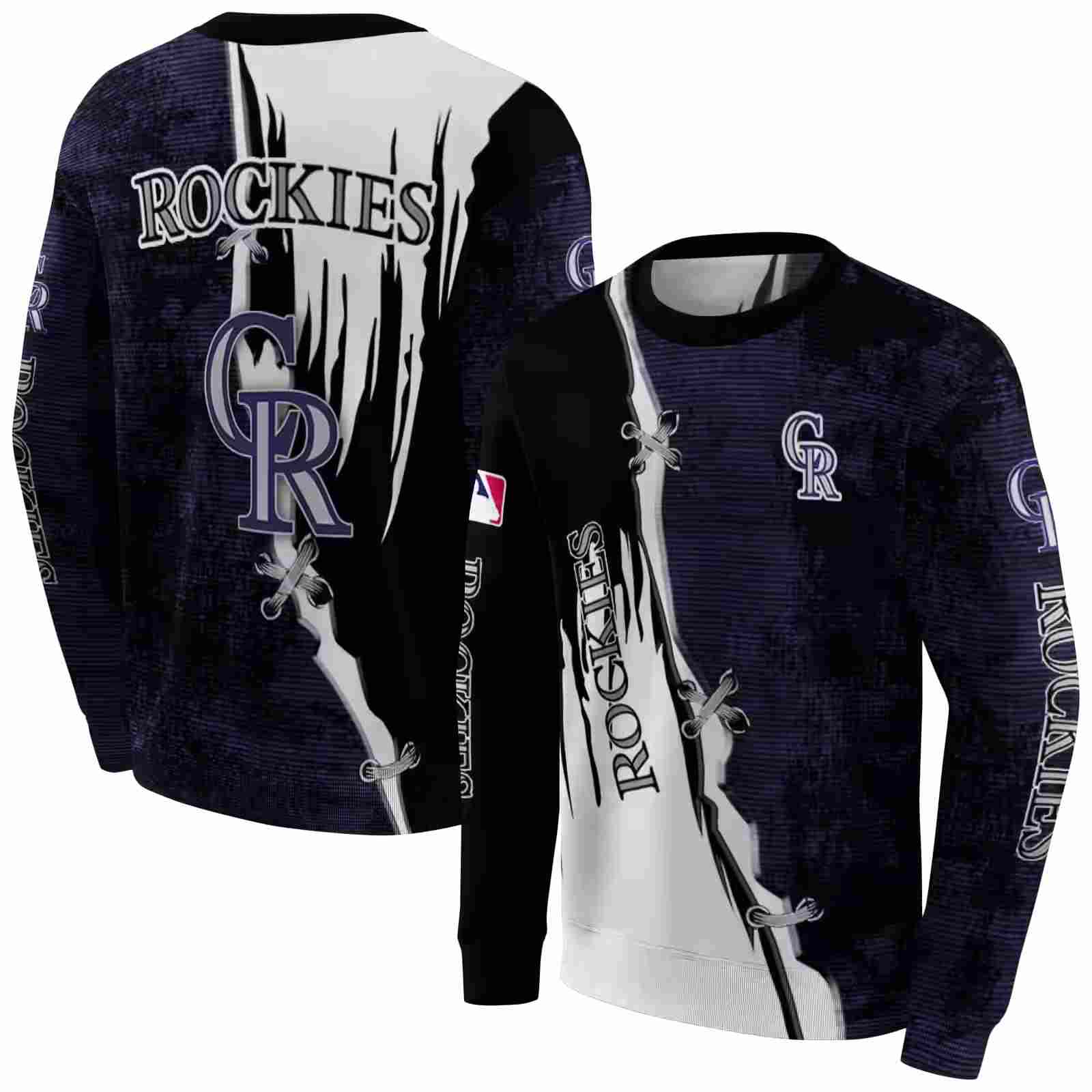 colorado rockies ripped pattern blue black white hoodie premium grade