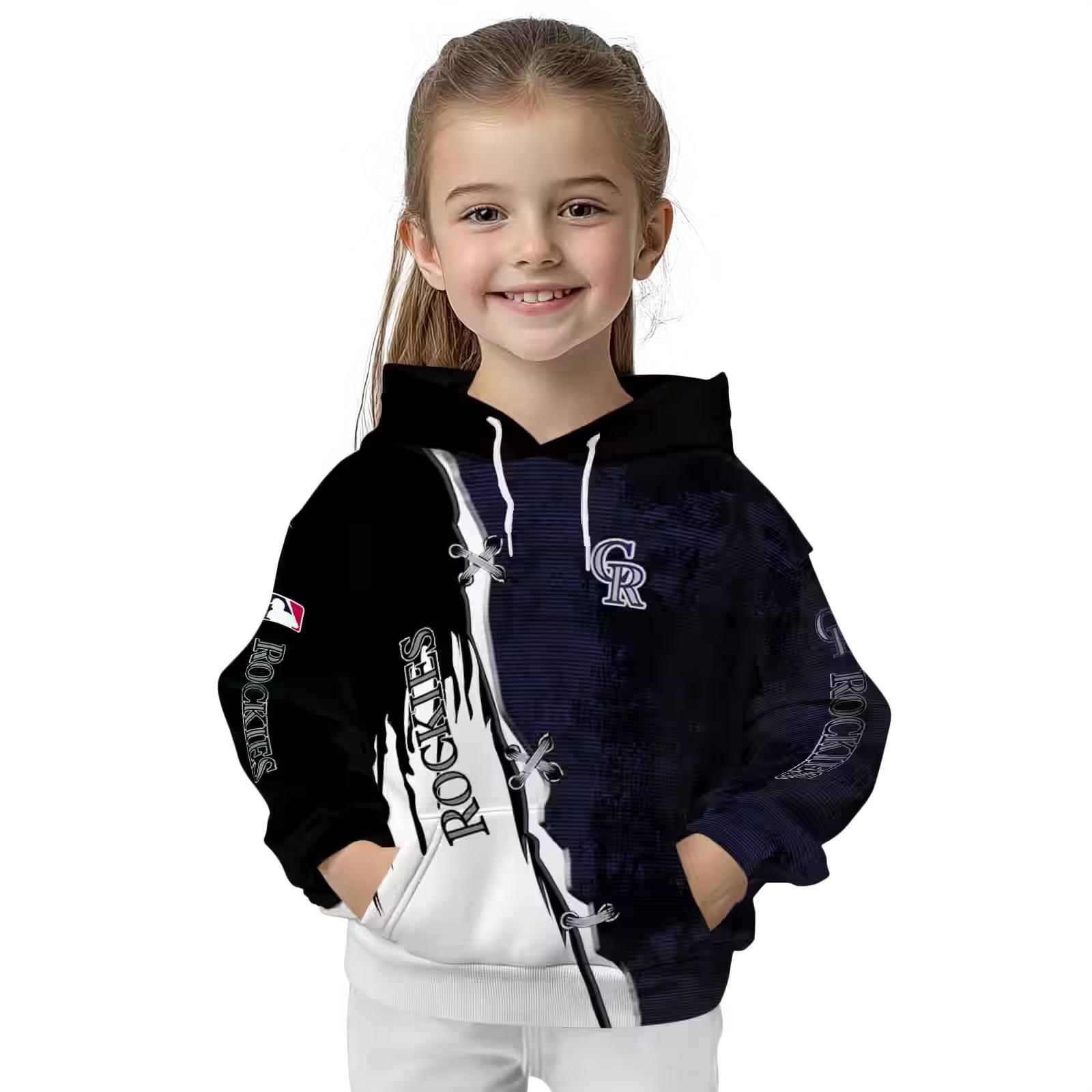 colorado rockies ripped pattern blue black white hoodie top rated