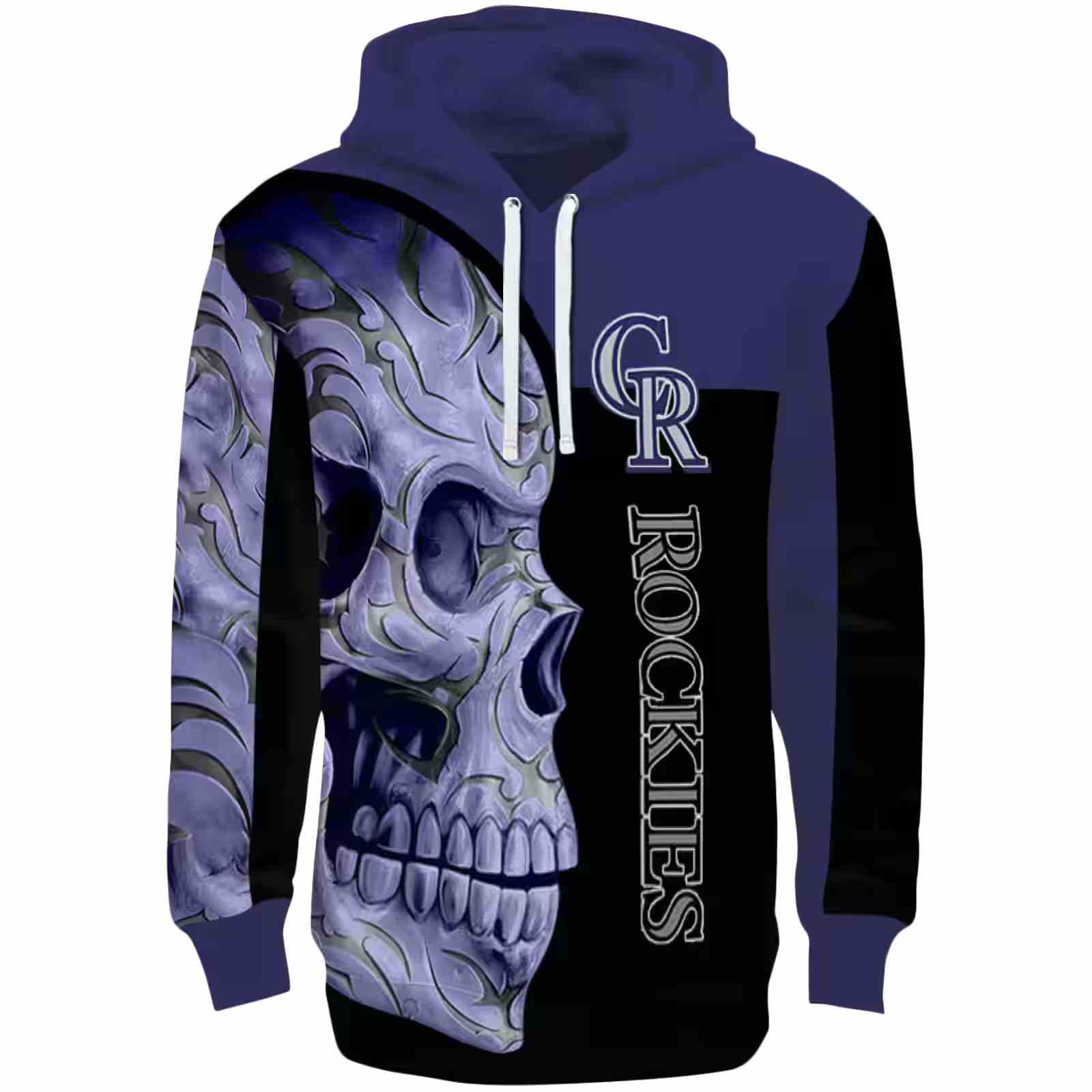 Colorado Rockies Skull Motif Blue Black Hoodie