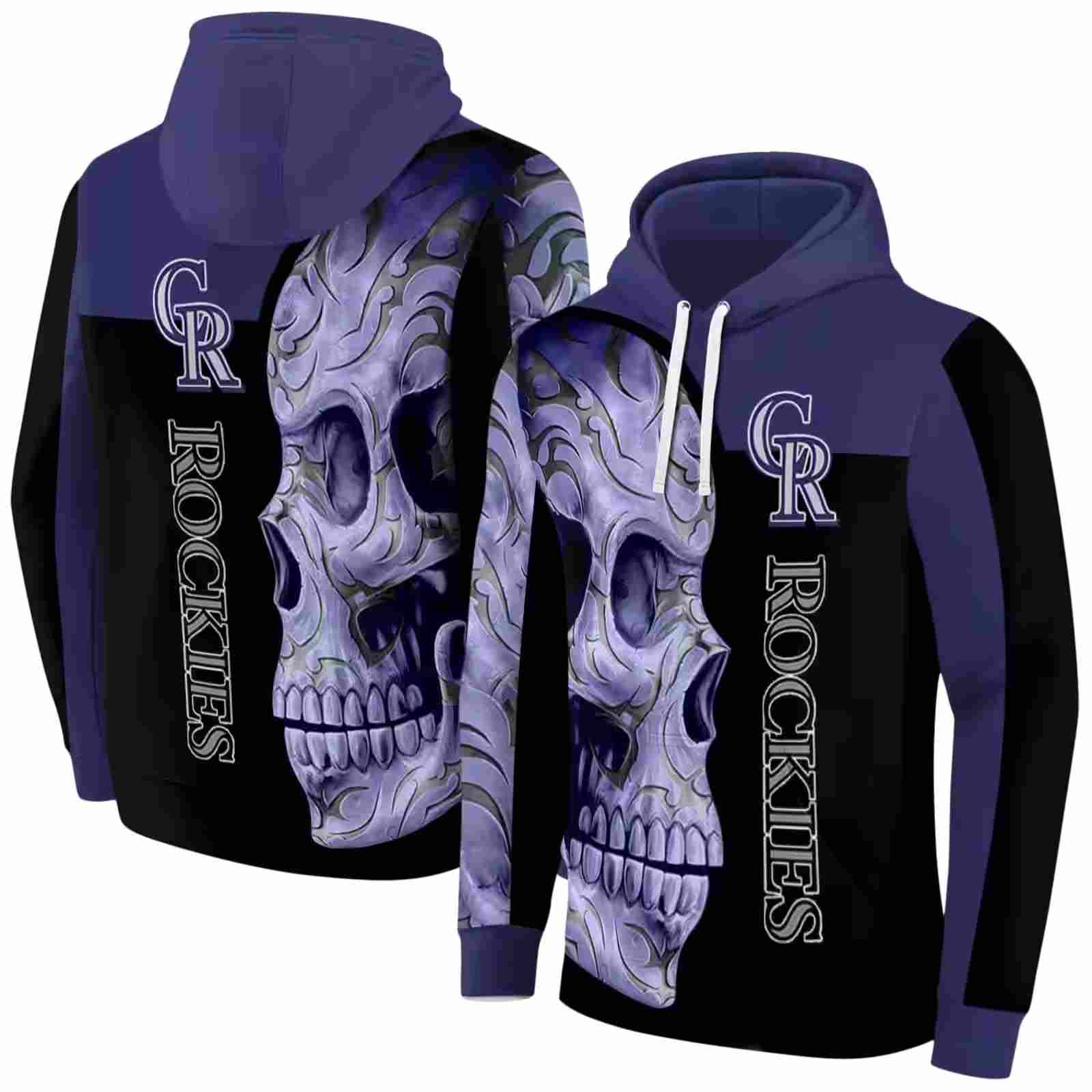 colorado rockies skull motif blue black hoodie fashion forward