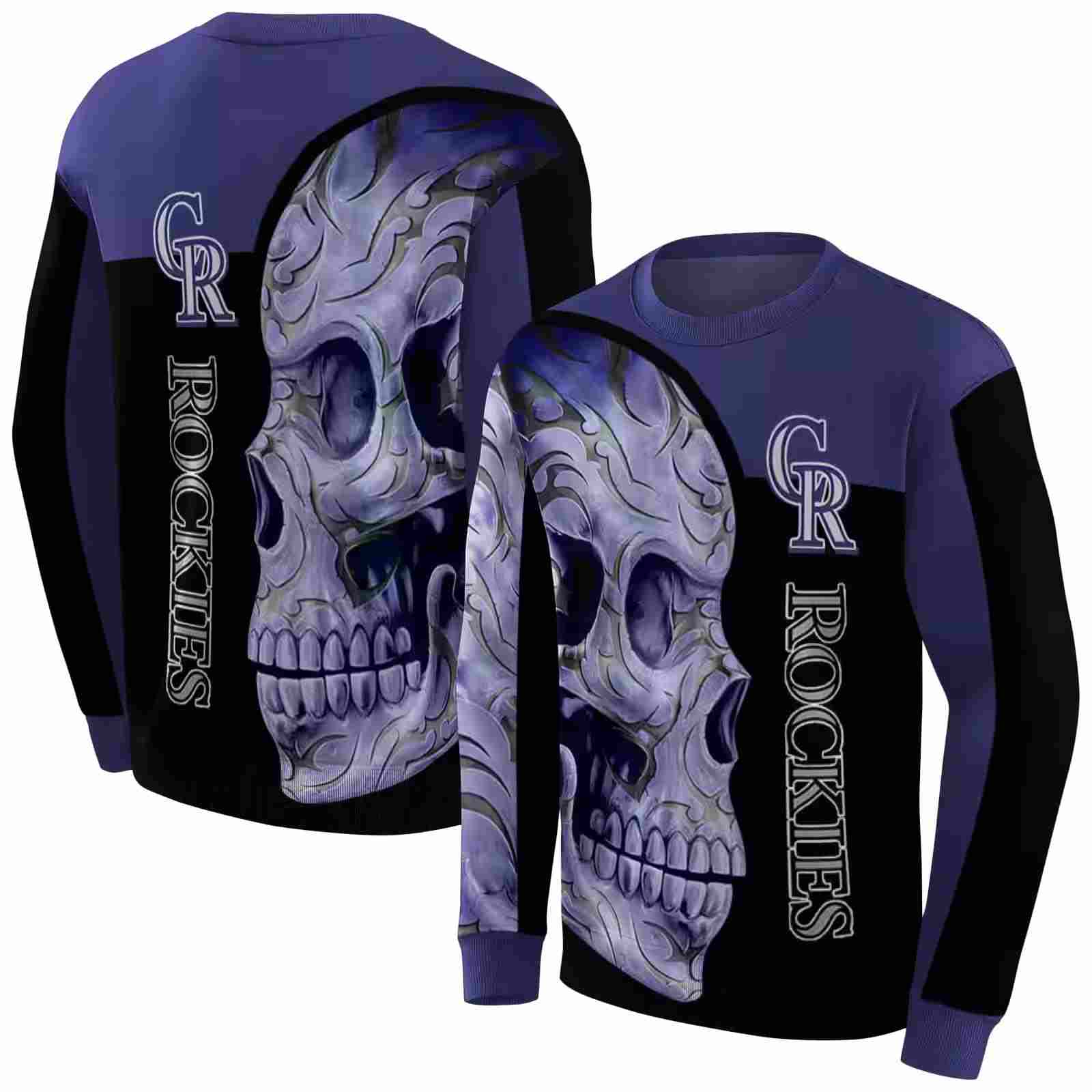 colorado rockies skull motif blue black hoodie premium grade