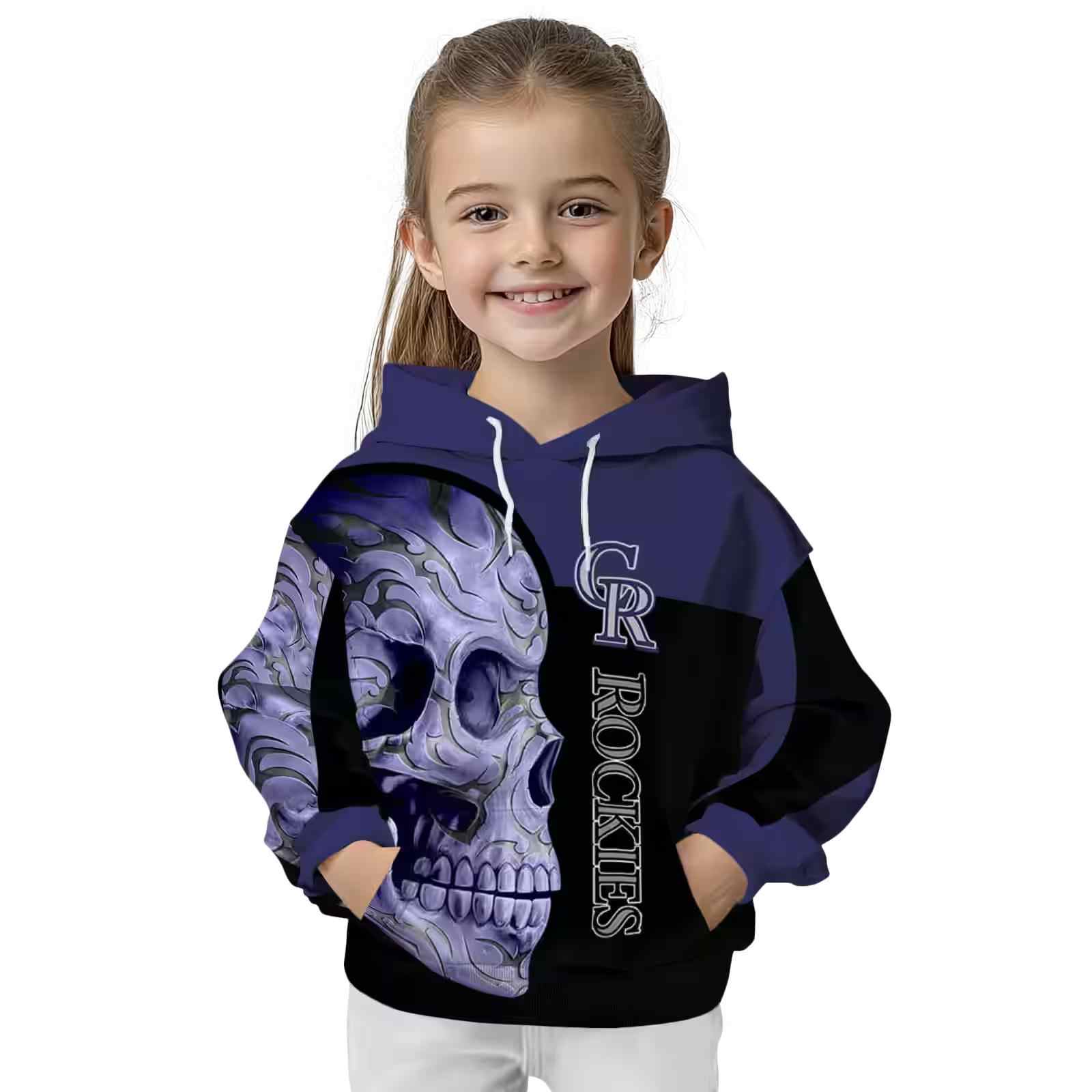 colorado rockies skull motif blue black hoodie top rated