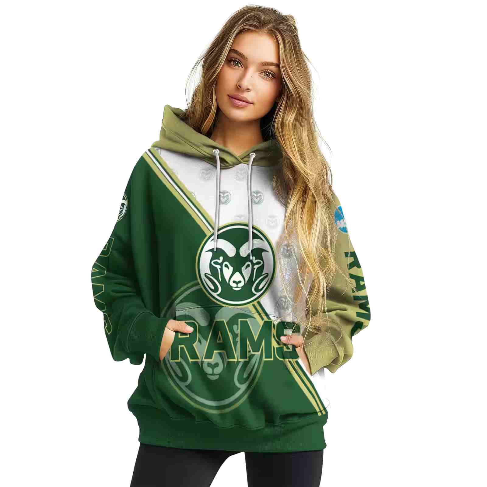 colorado state rams diagonal stripe green white hoodie high quality