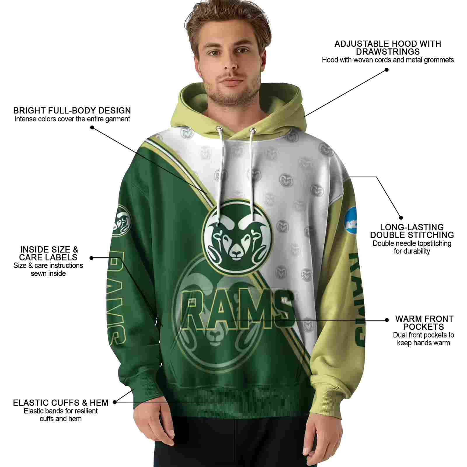 colorado state rams diagonal stripe green white hoodie latest model