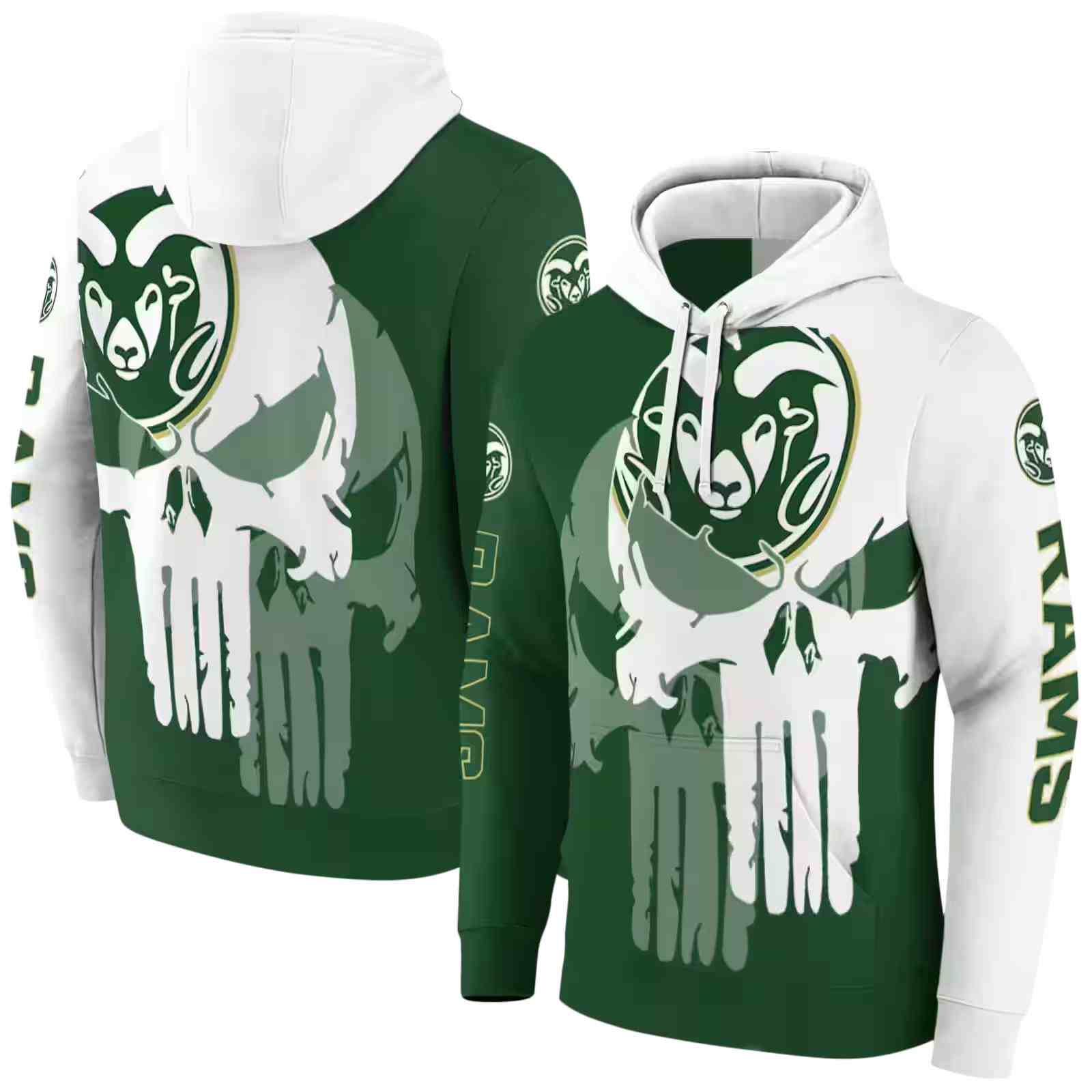 colorado state rams graphic punisher green white hoodie fashion forward