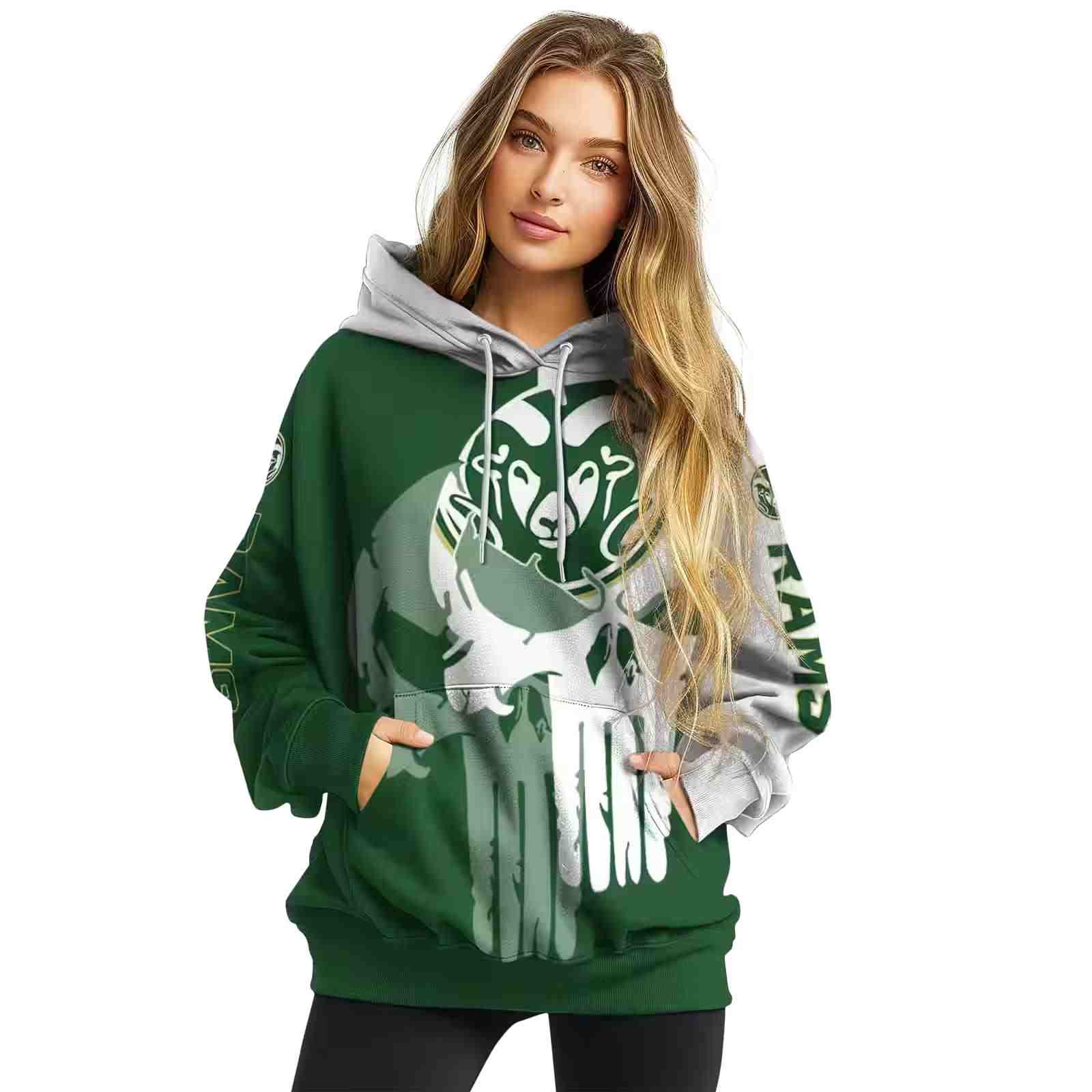 colorado state rams graphic punisher green white hoodie high quality