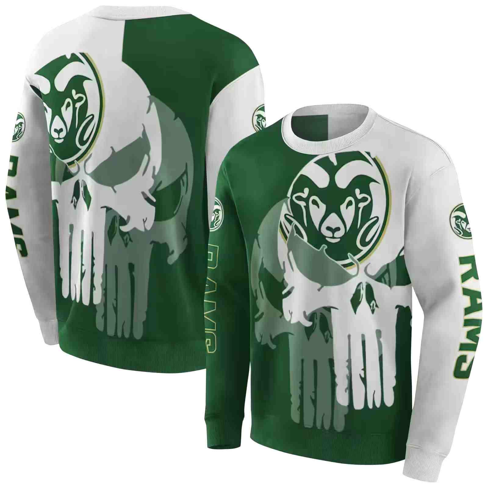 colorado state rams graphic punisher green white hoodie premium grade