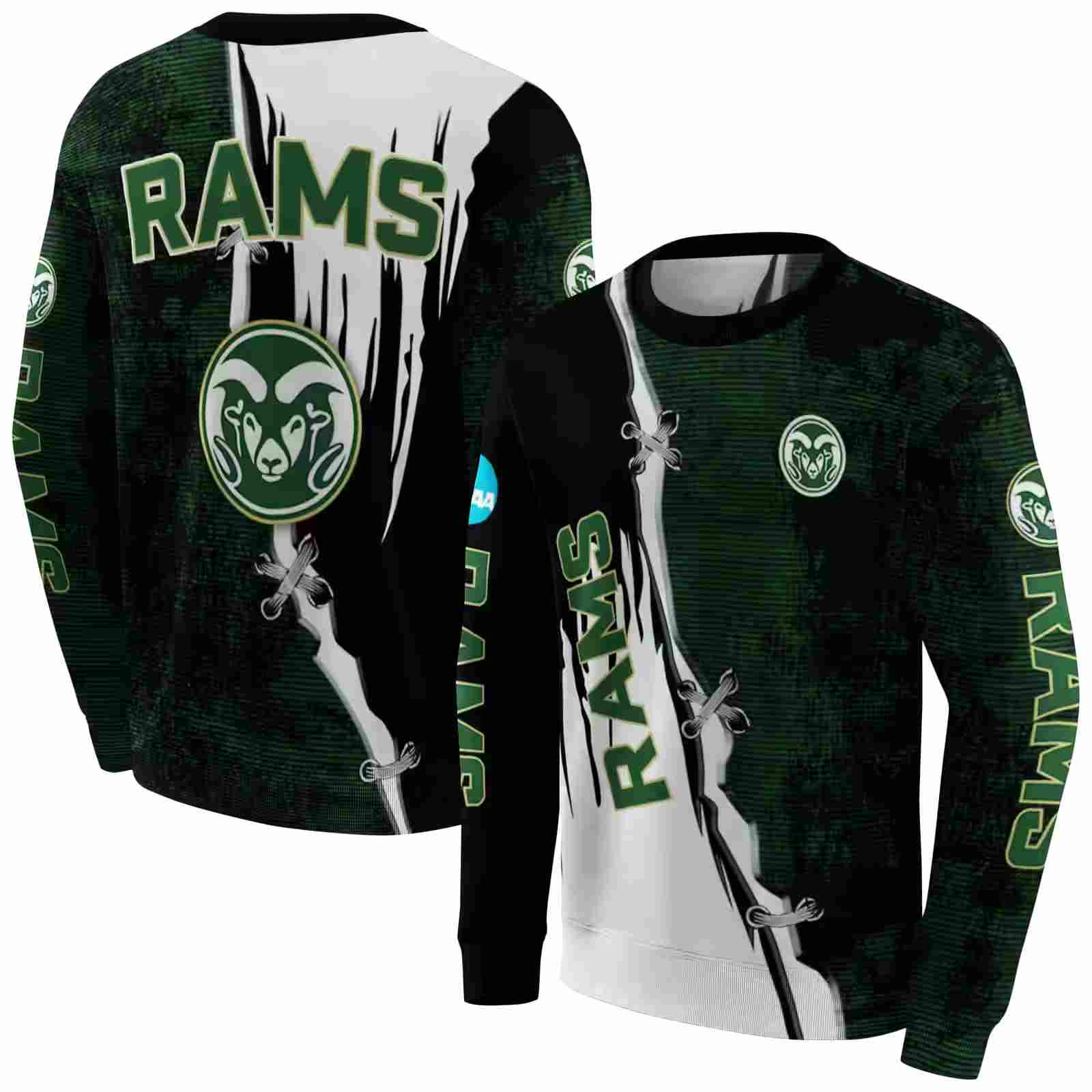 colorado state rams ripped pattern green black white hoodie premium grade