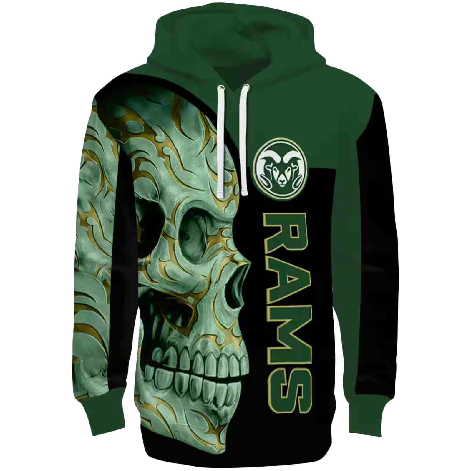 Colorado State Rams Skull Motif Green Black Hoodie