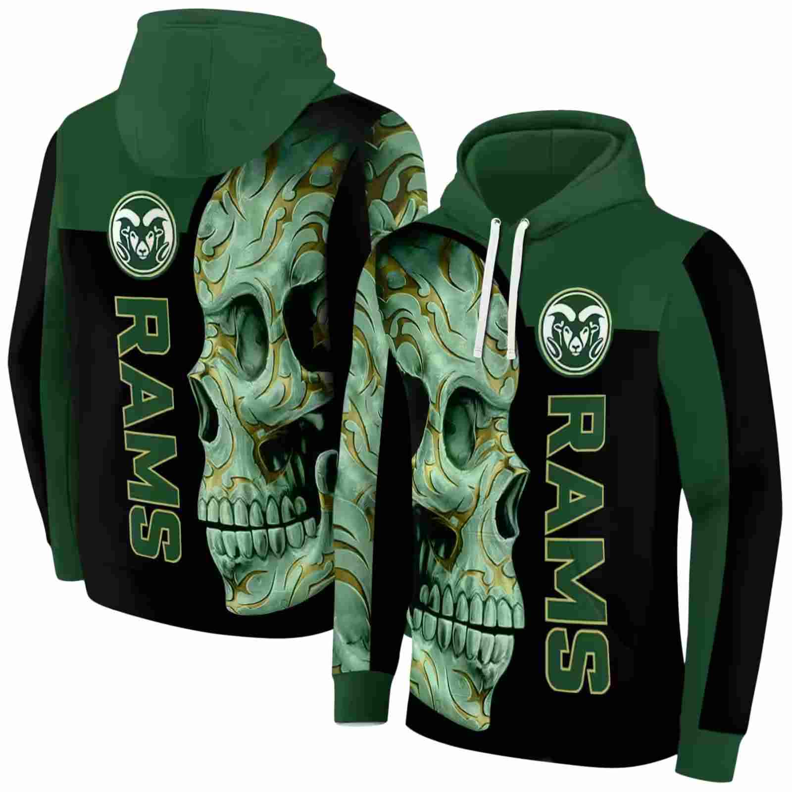 colorado state rams skull motif green black hoodie fashion forward