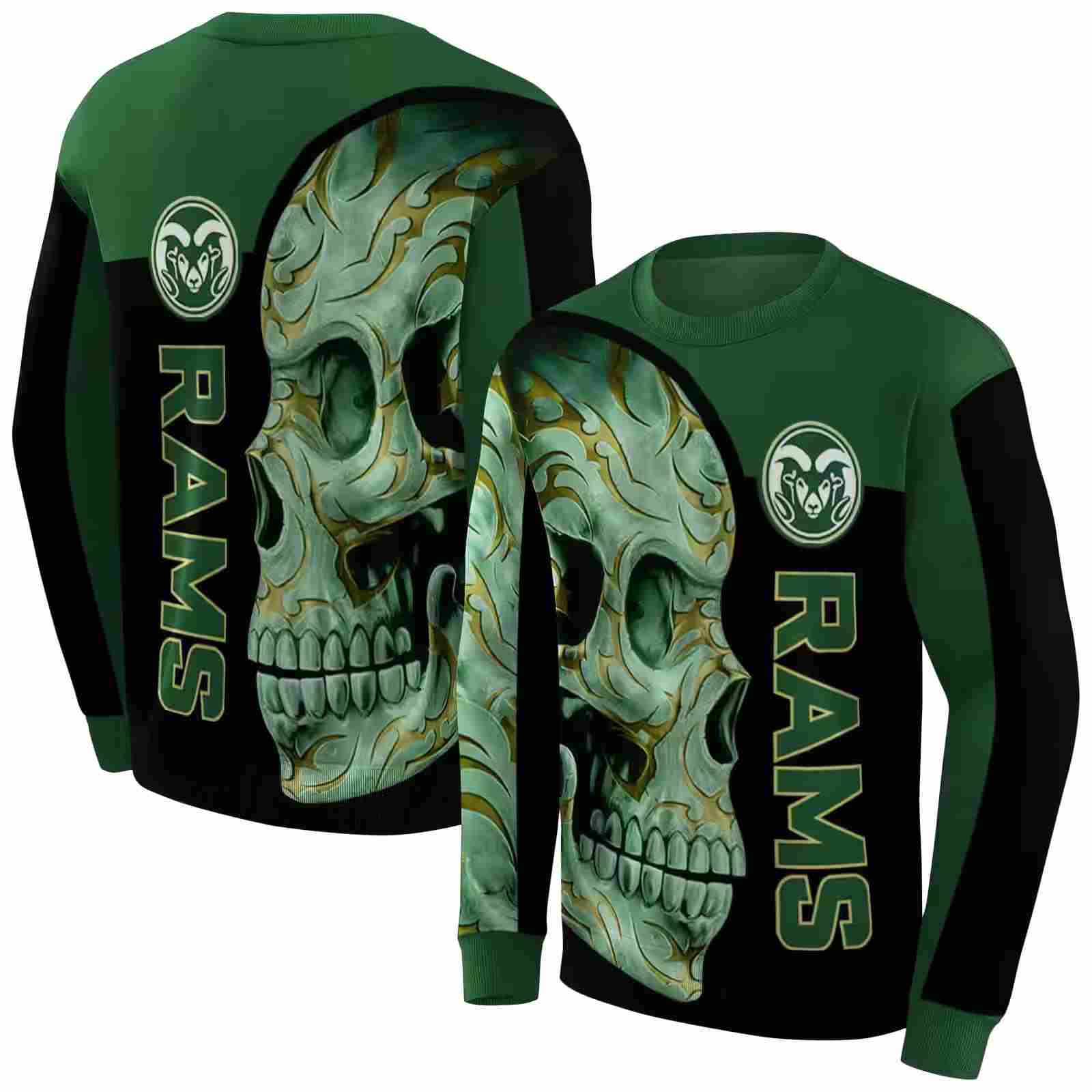 colorado state rams skull motif green black hoodie premium grade