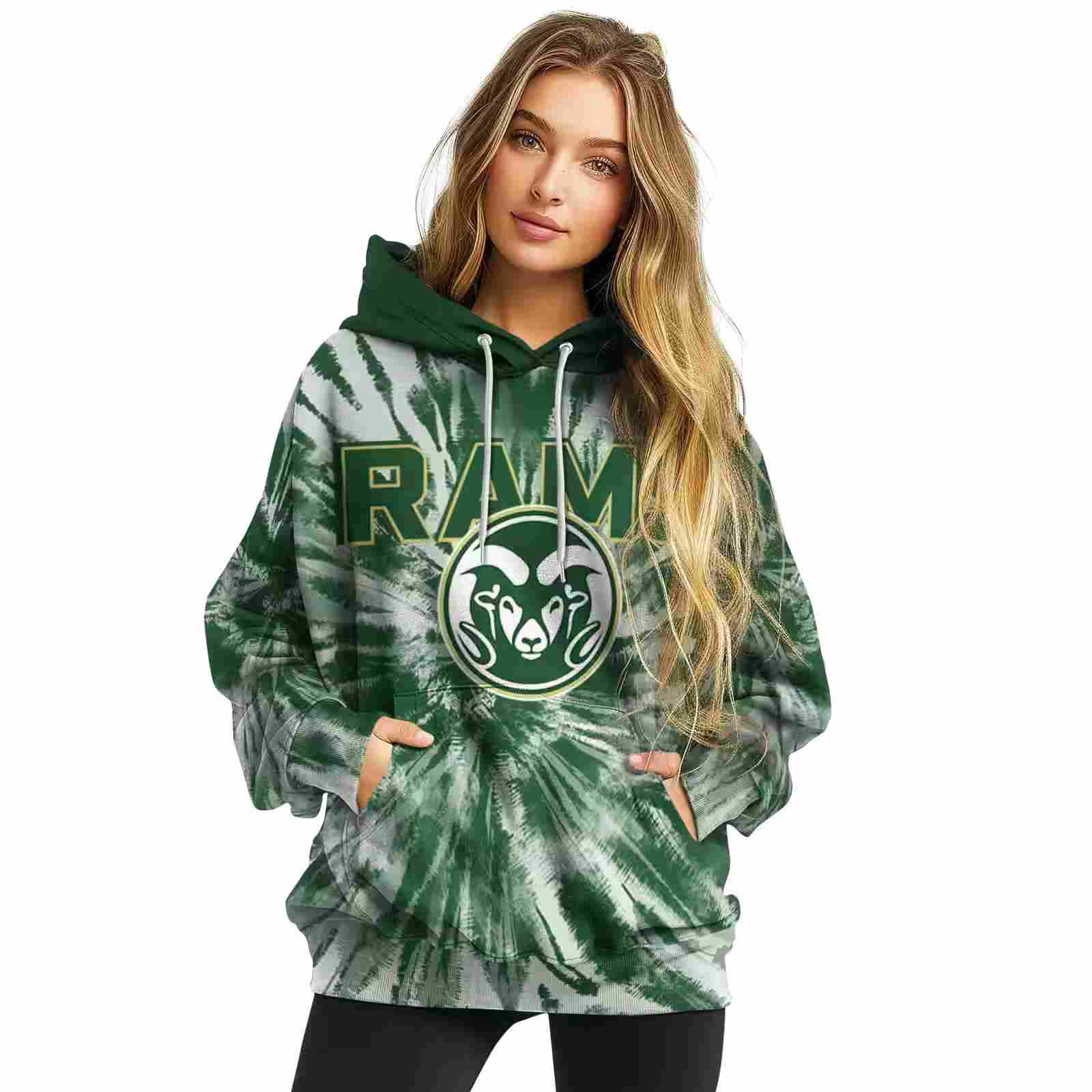 colorado state rams tie dye pattern green hoodie high quality