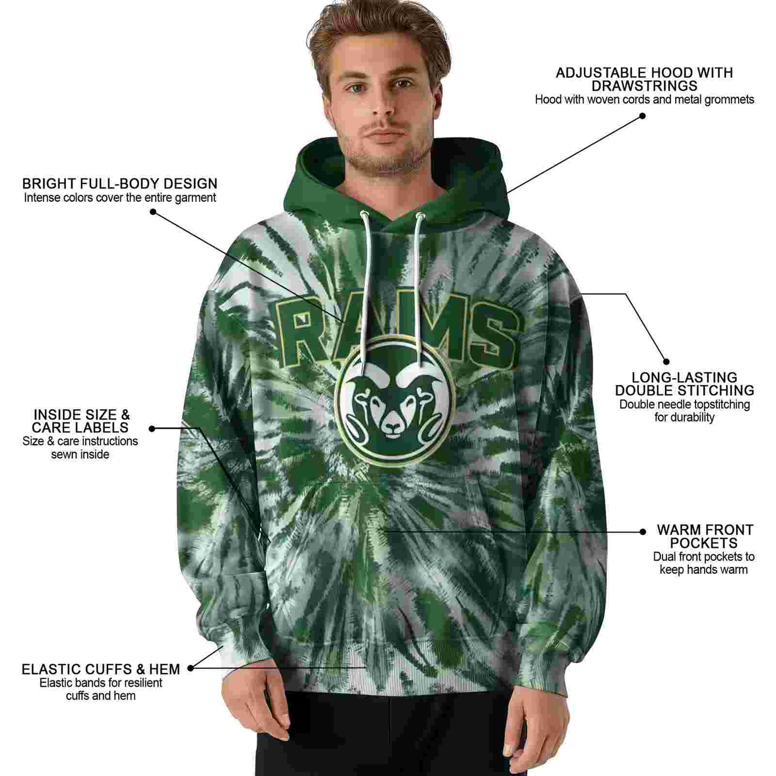 colorado state rams tie dye pattern green hoodie latest model