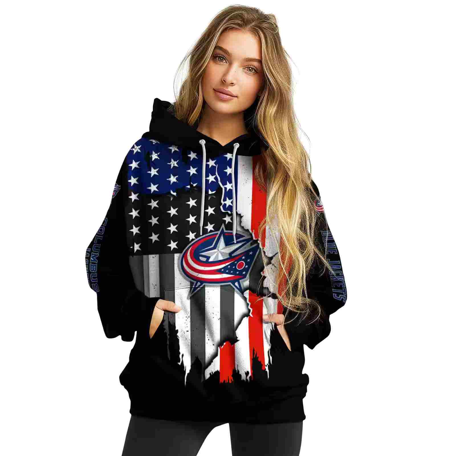 columbus blue jackets american pride black hoodie high quality