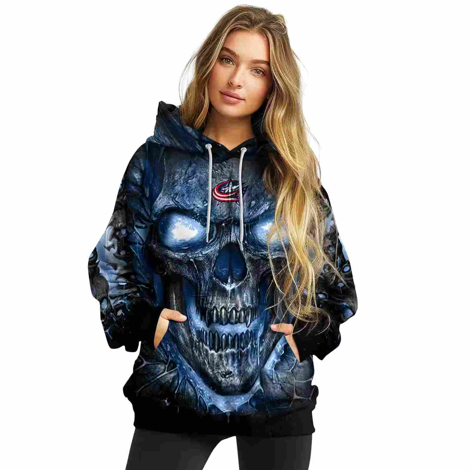 columbus blue jackets demonic skull navy blue black hoodie high quality