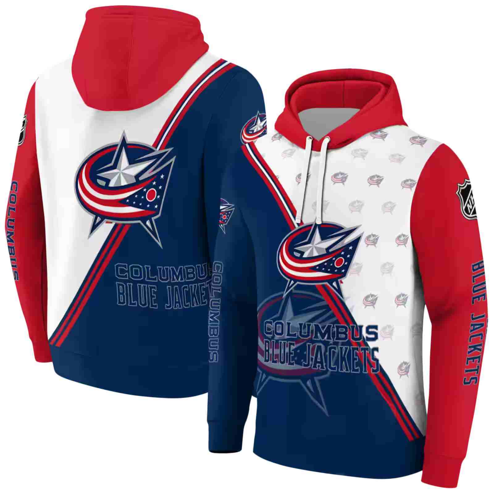 columbus blue jackets diagonal stripe navy blue white hoodie fashion forward