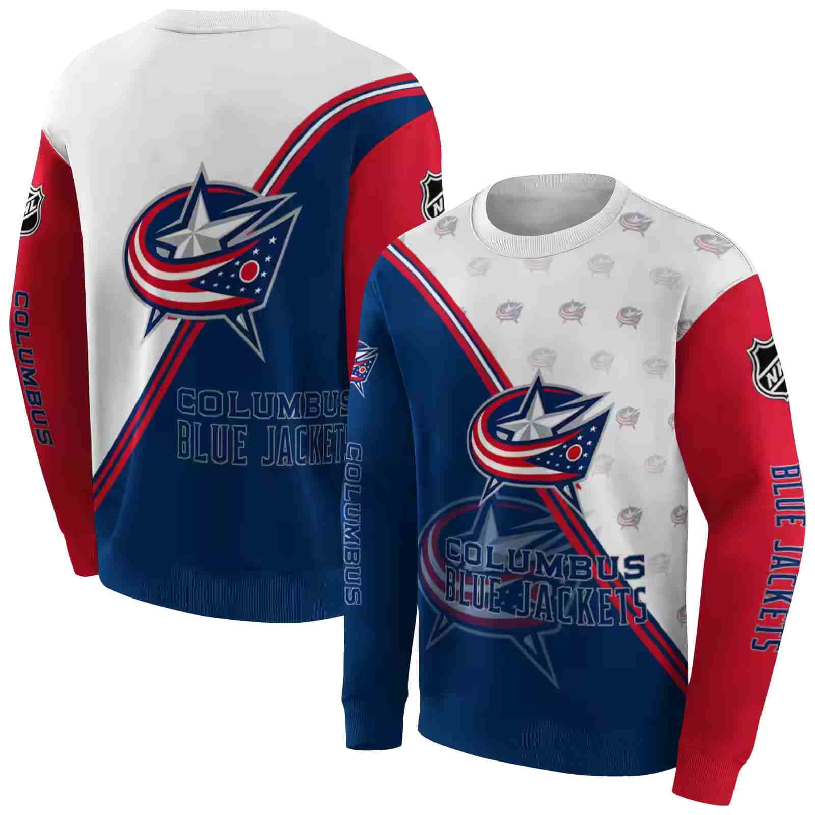 columbus blue jackets diagonal stripe navy blue white hoodie premium grade