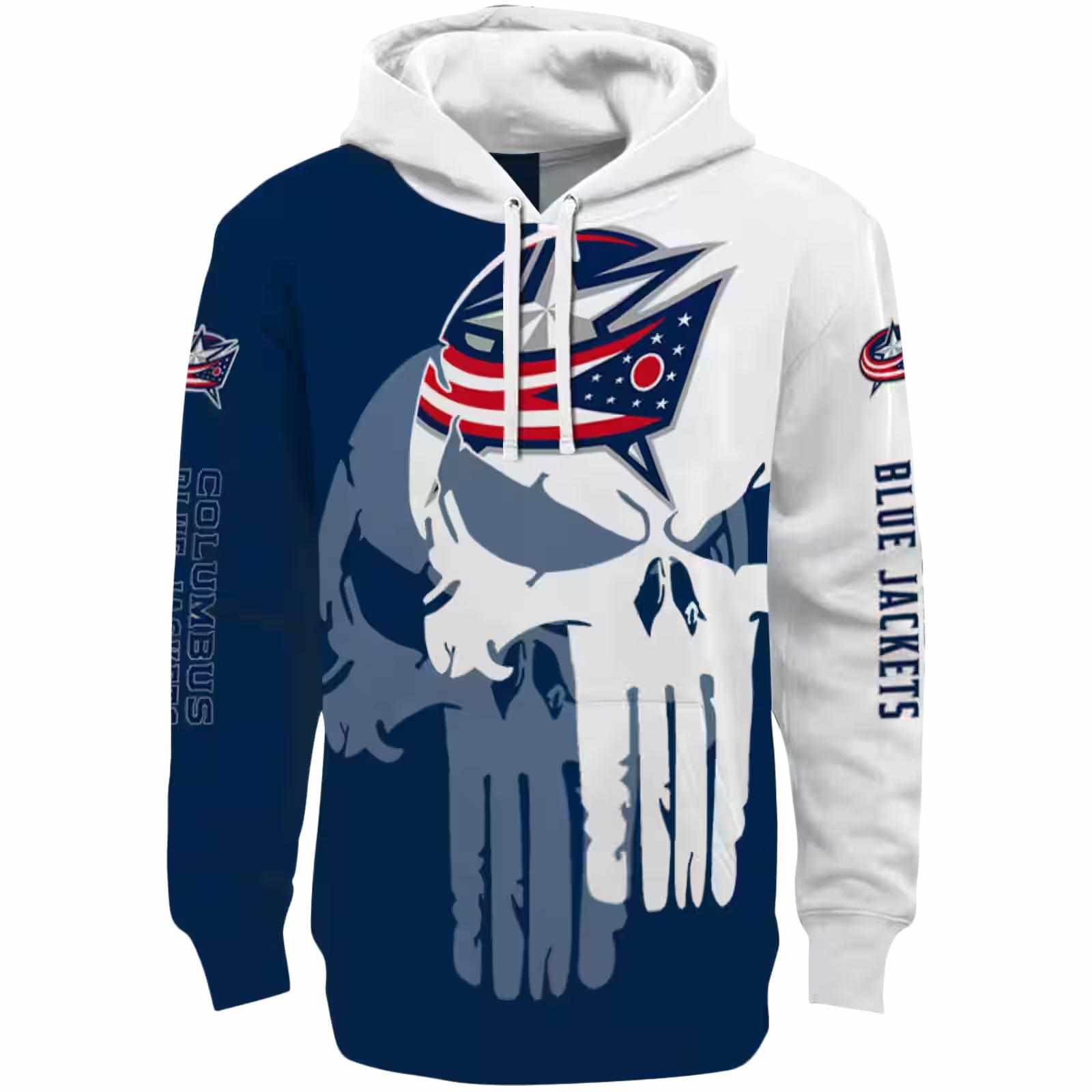 Columbus Blue Jackets Graphic Punisher Navy Blue White Hoodie