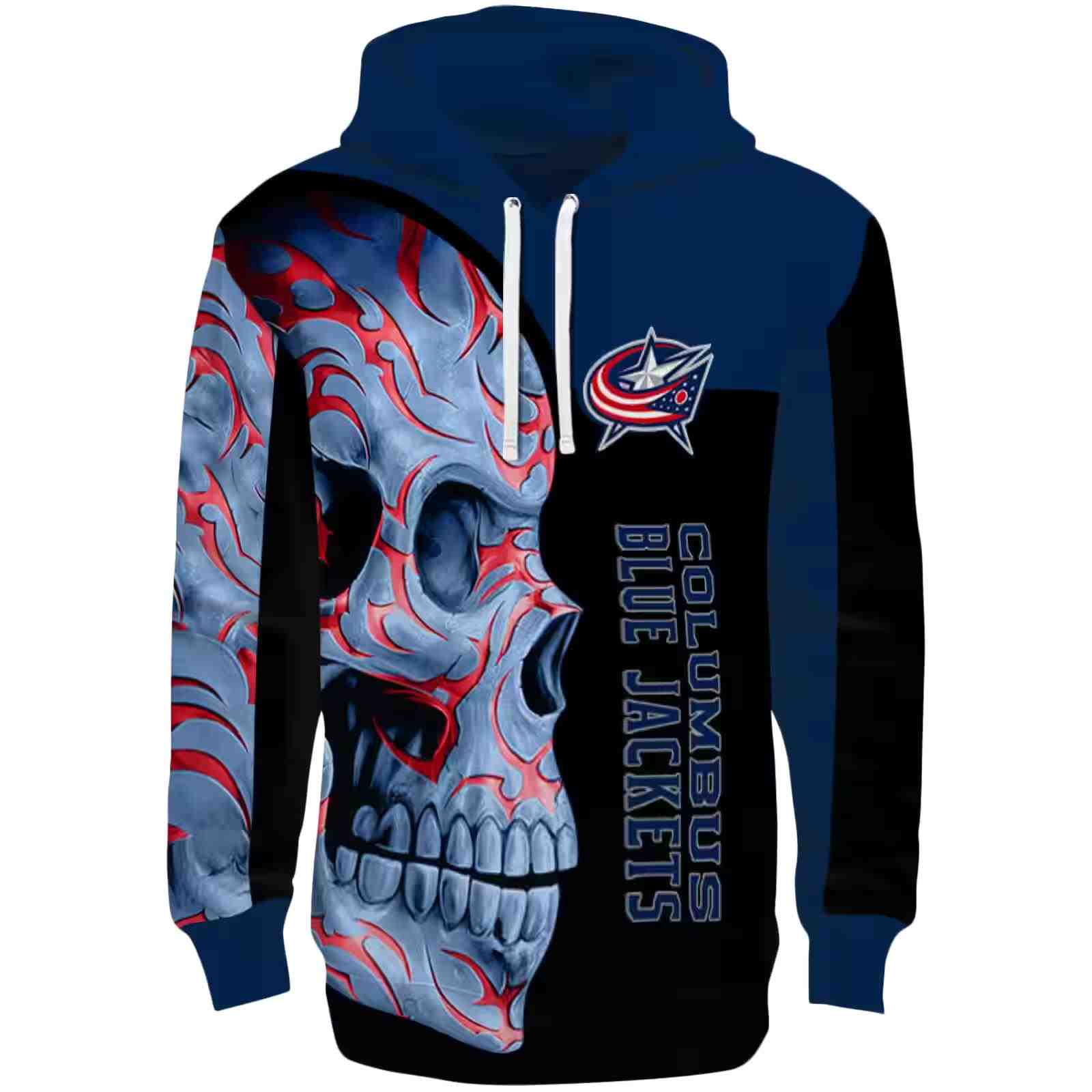 Columbus Blue Jackets Skull Motif Navy Blue Black Hoodie