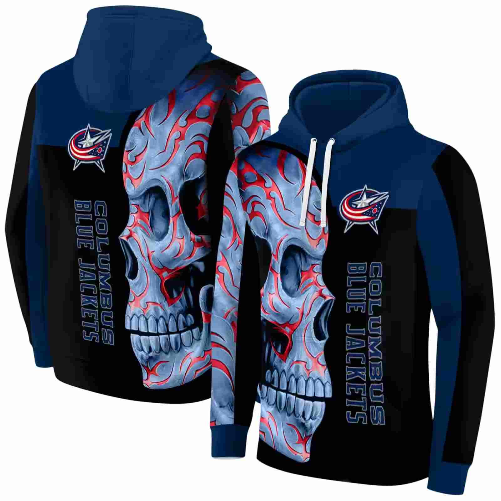 columbus blue jackets skull motif navy blue black hoodie fashion forward