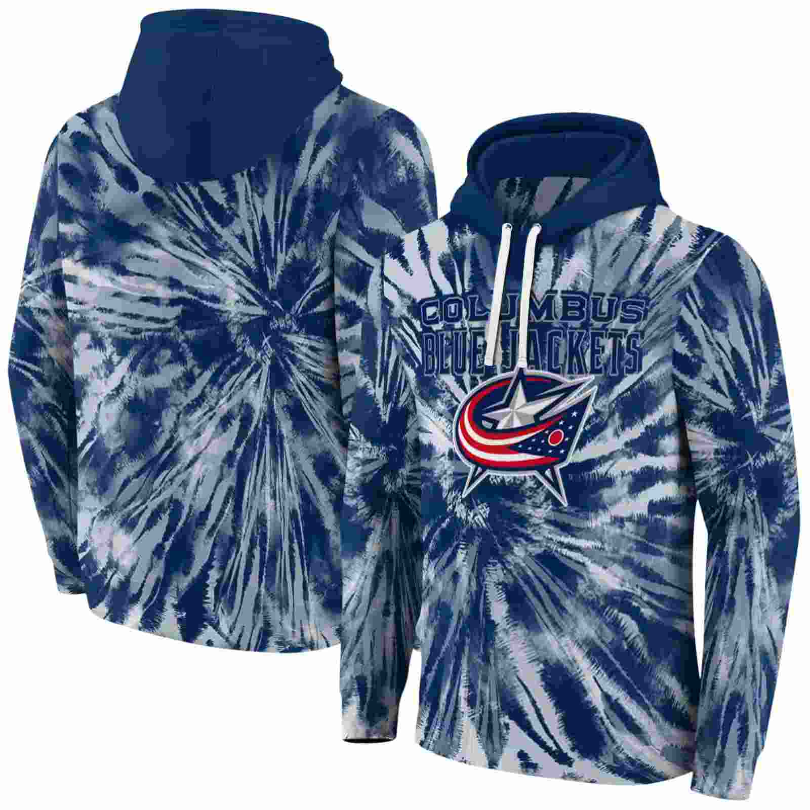 columbus blue jackets tie dye pattern navy blue hoodie fashion forward