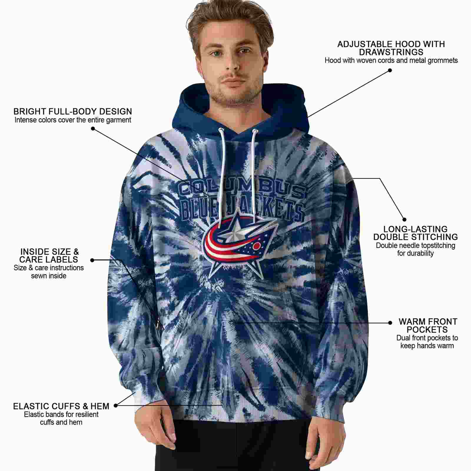 columbus blue jackets tie dye pattern navy blue hoodie latest model