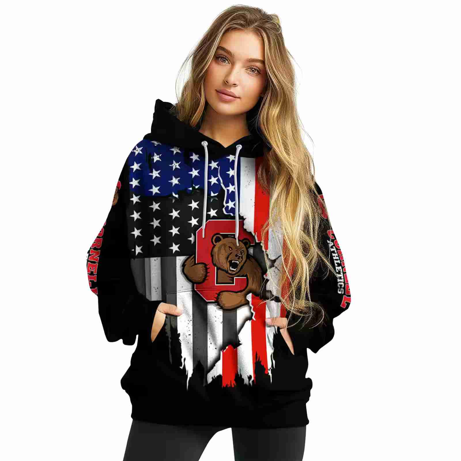 cornell big red american pride black hoodie high quality