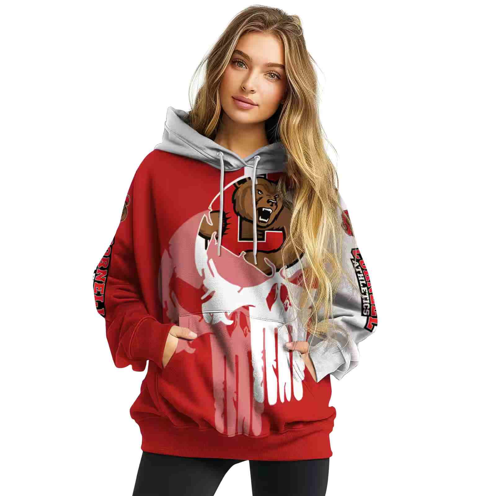 cornell big red graphic punisher red white hoodie high quality