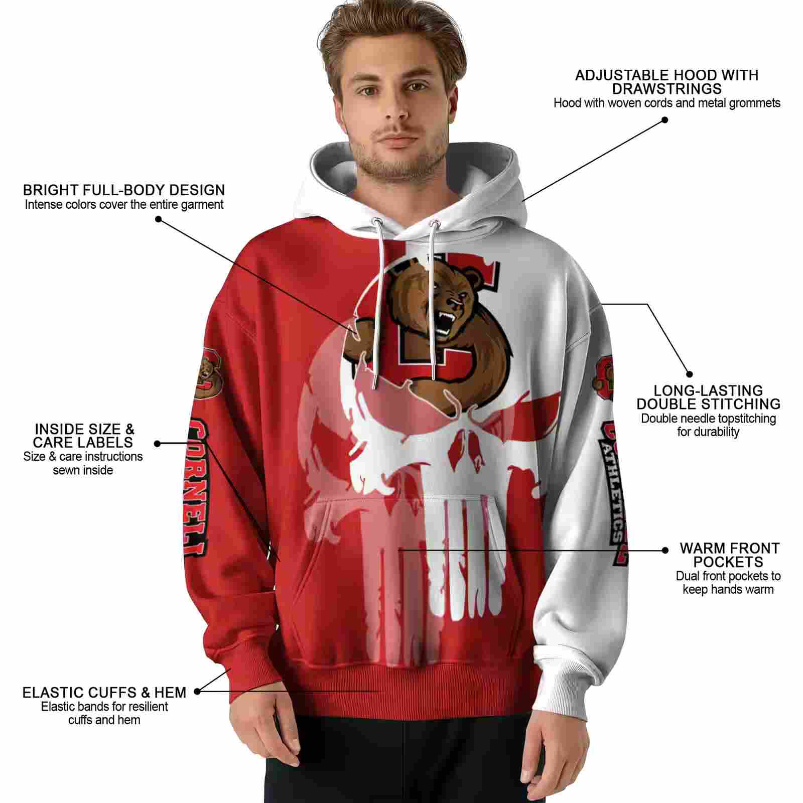 cornell big red graphic punisher red white hoodie latest model