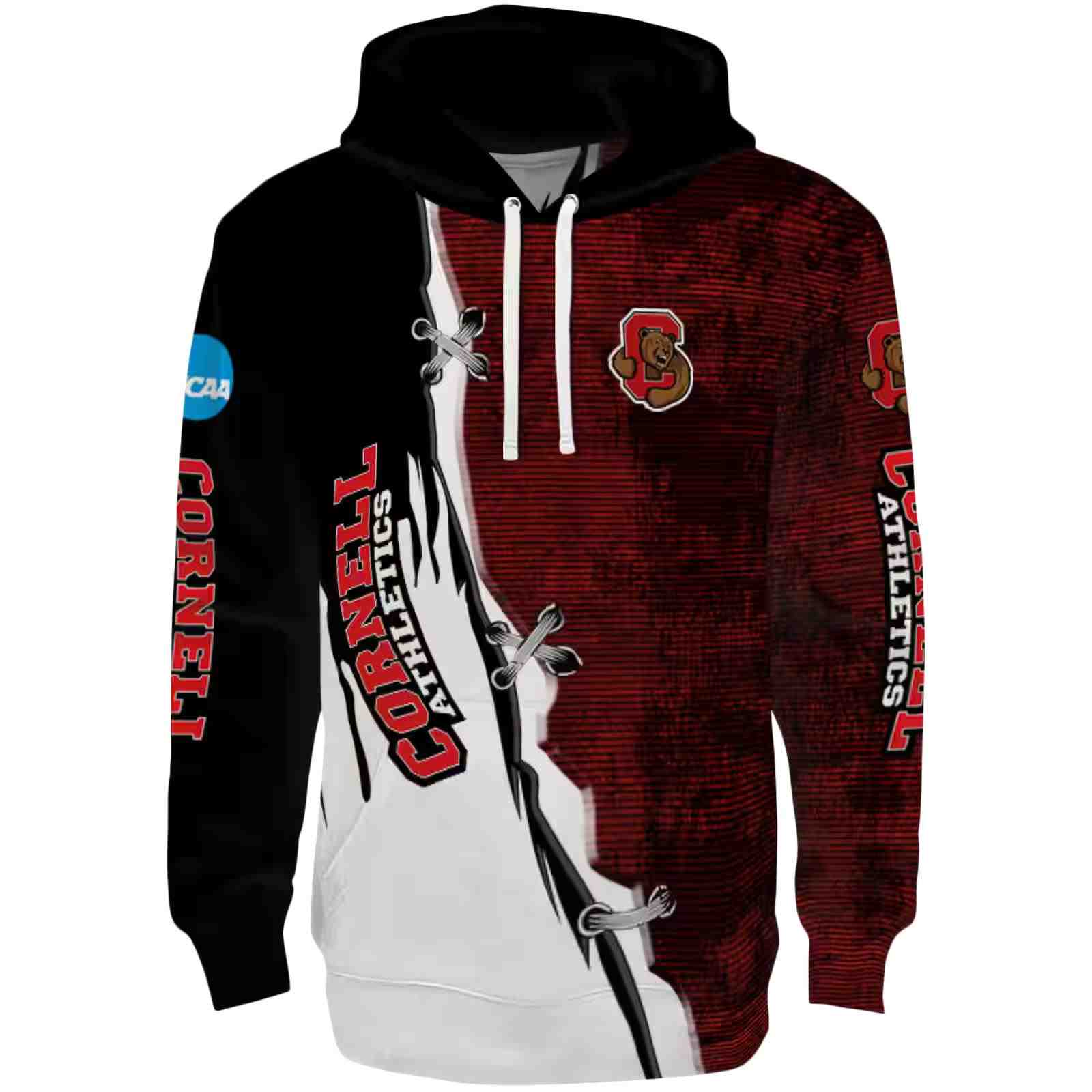 Cornell Big Red Ripped Pattern Red Black White Hoodie