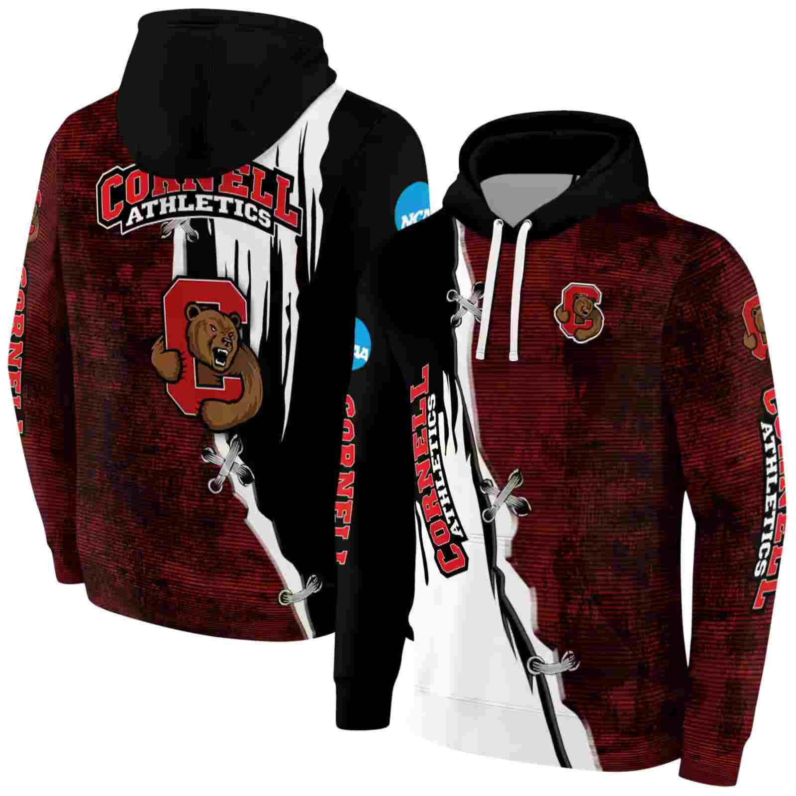 cornell big red ripped pattern red black white hoodie fashion forward