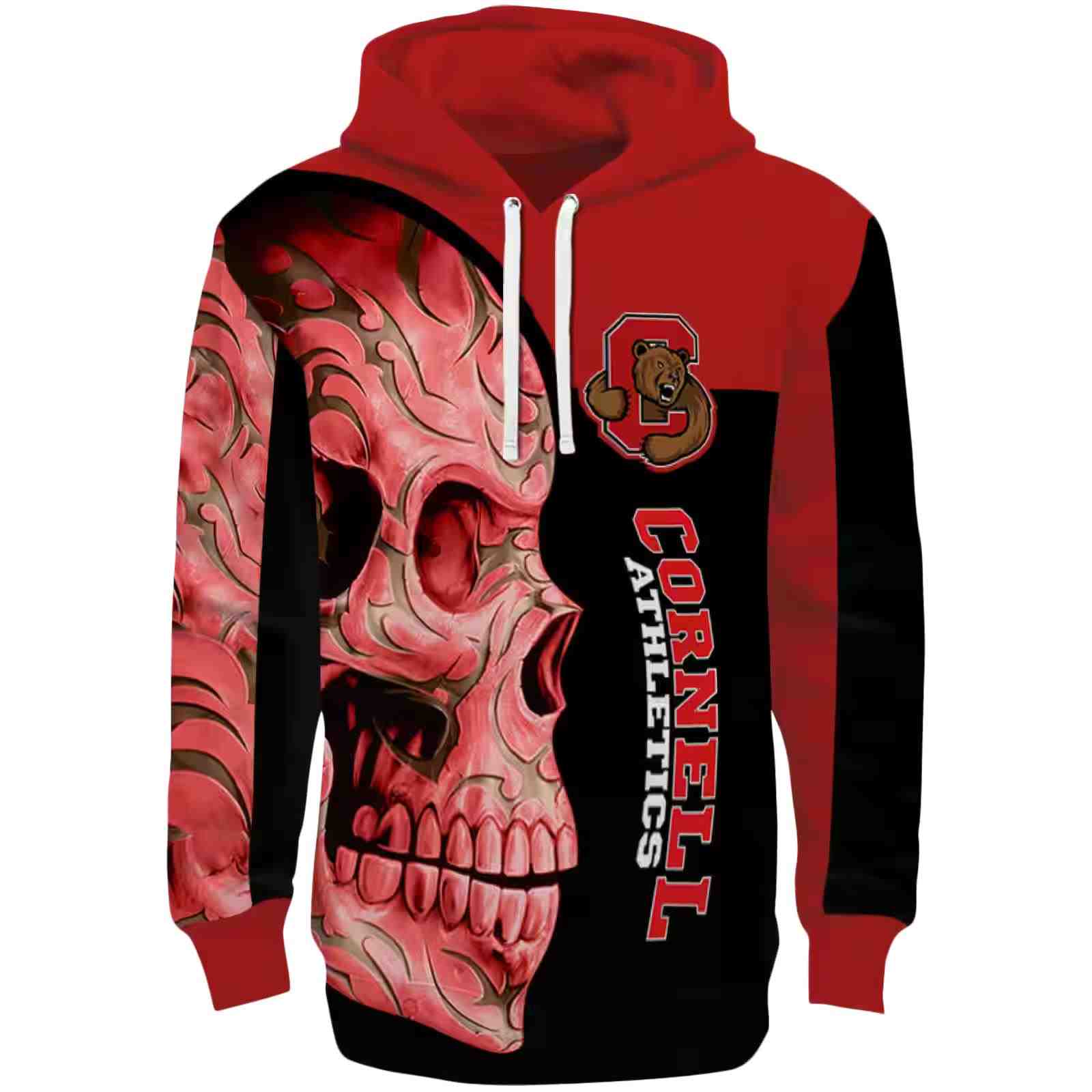 Cornell Big Red Skull Motif Red Black Hoodie