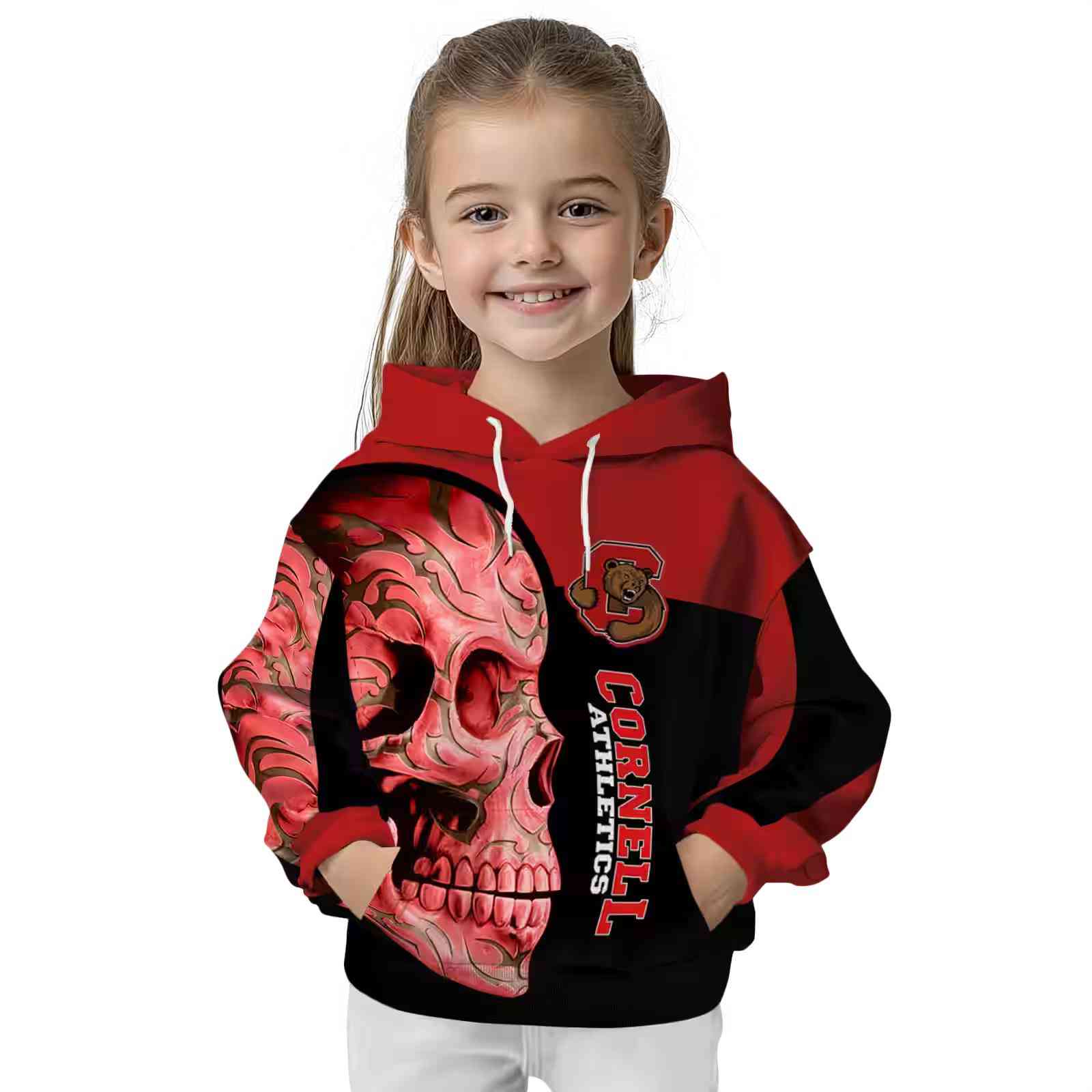 cornell big red skull motif red black hoodie top rated