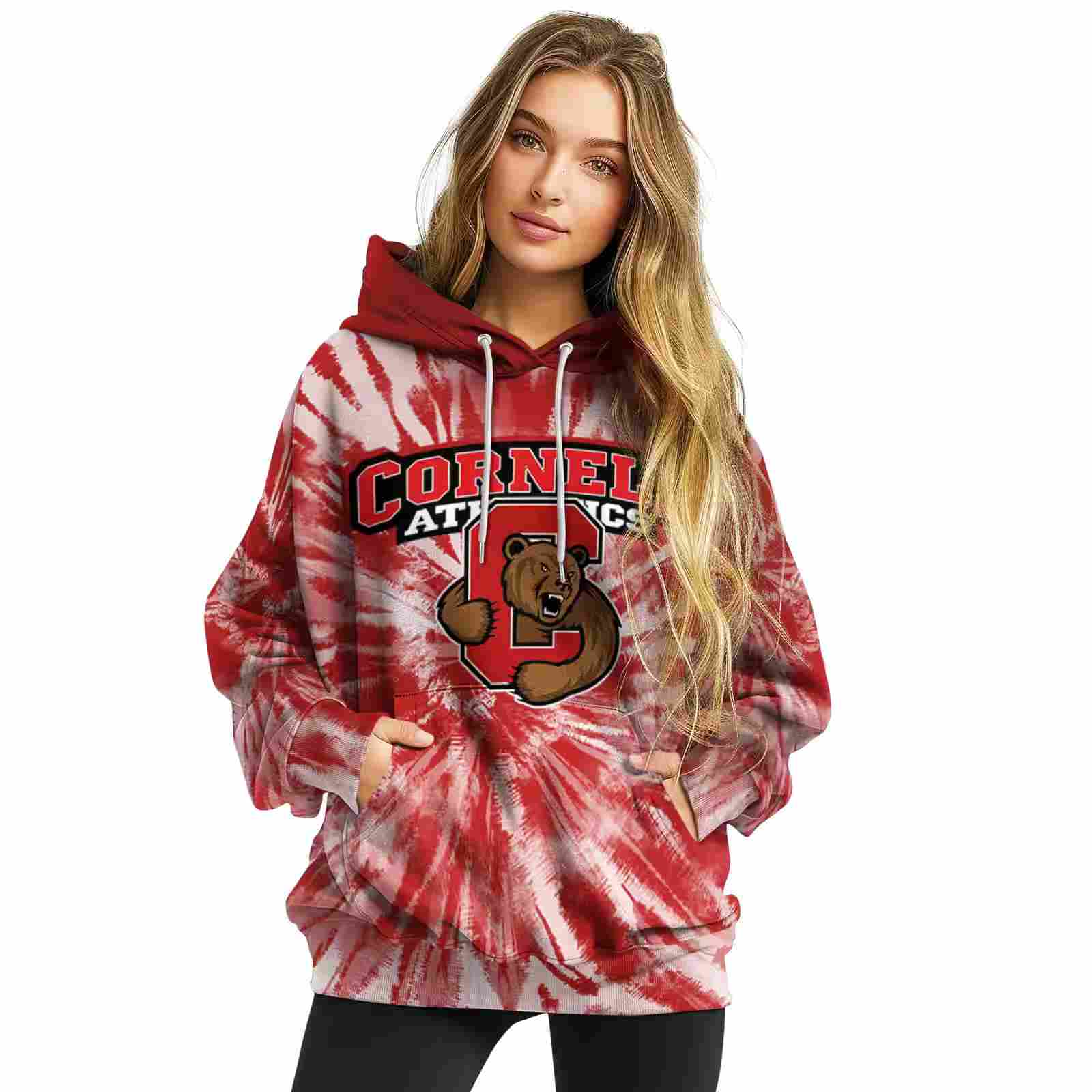 cornell big red tie dye pattern red hoodie high quality