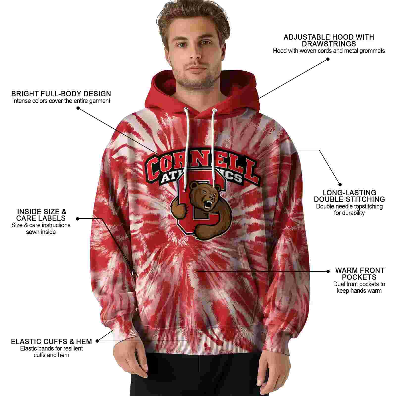 cornell big red tie dye pattern red hoodie latest model