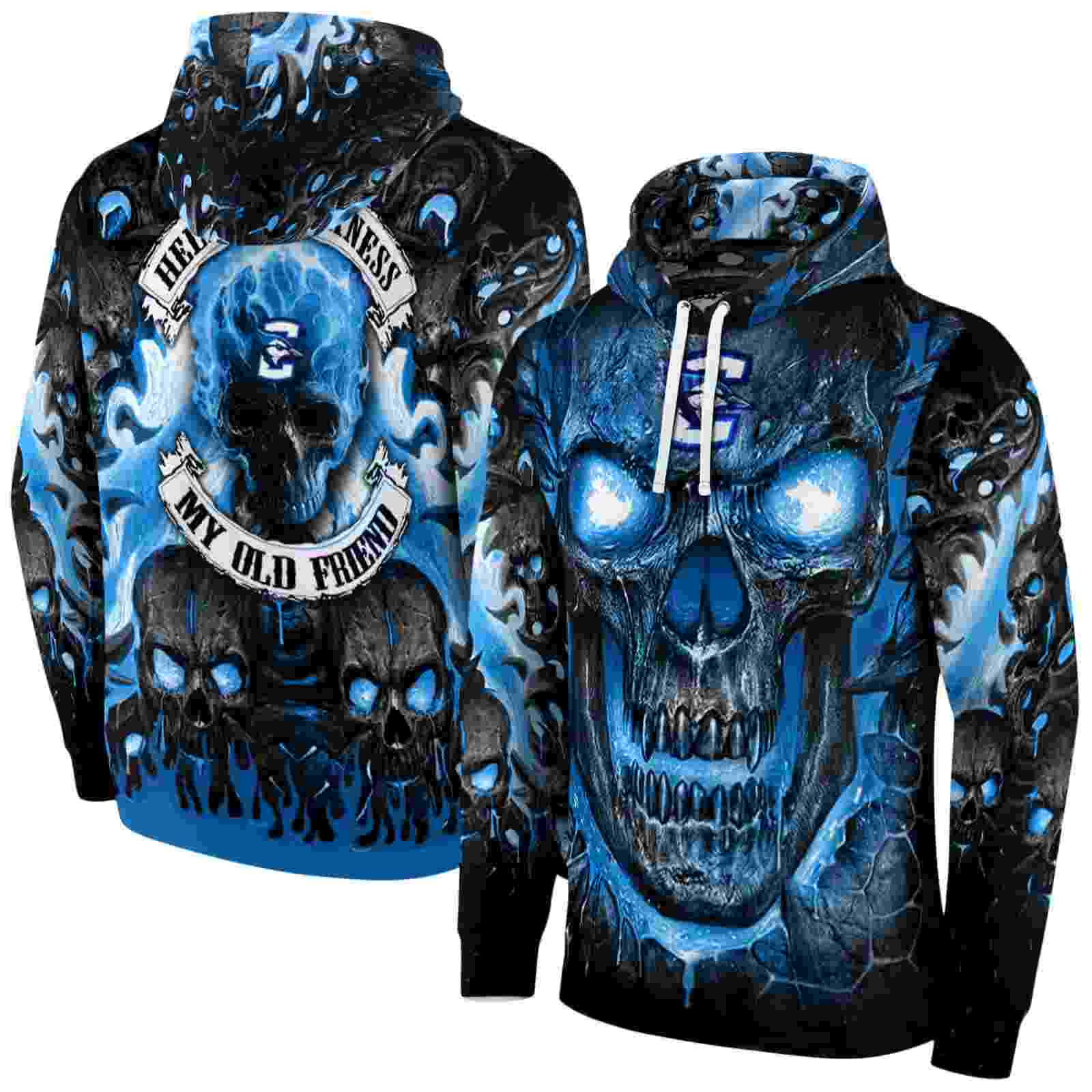 creighton bluejays demonic skull blue black hoodie fashion forward