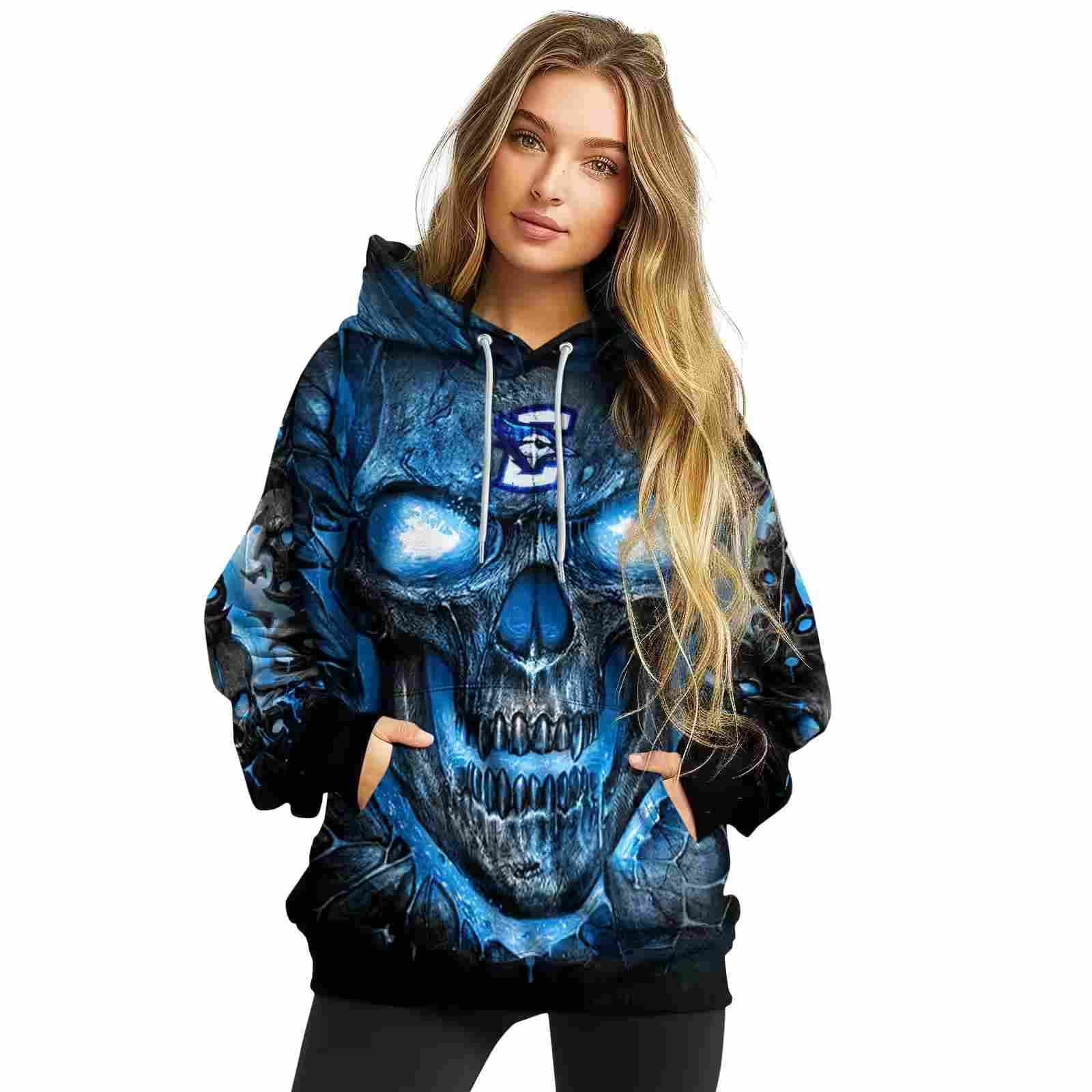 creighton bluejays demonic skull blue black hoodie high quality